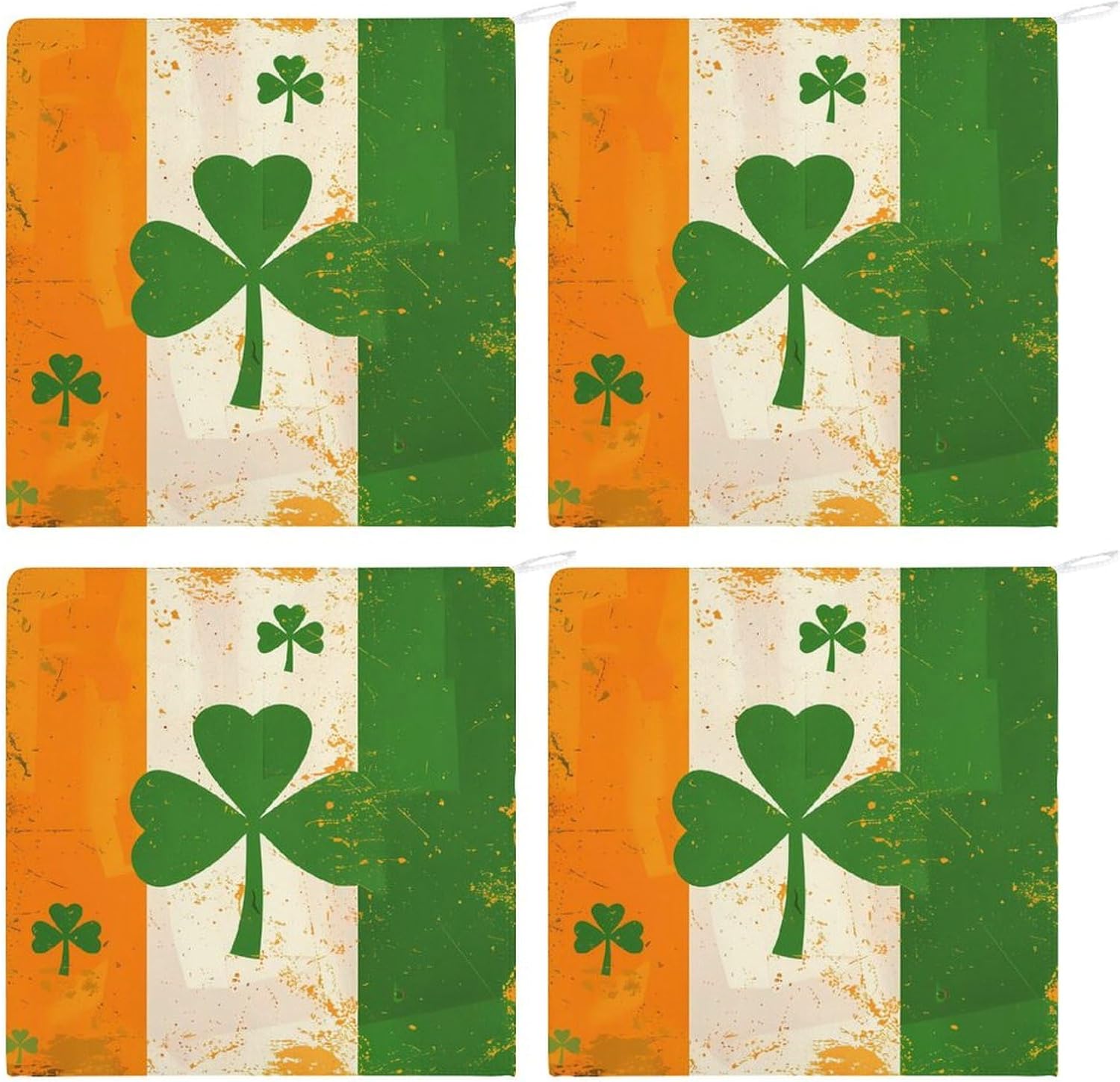 Irish Flag with Shamrock Pattern Hand Towels for Bathroom Kitchen Towels Small Towel Handkerchiefs with Hanging Loop 4PCS