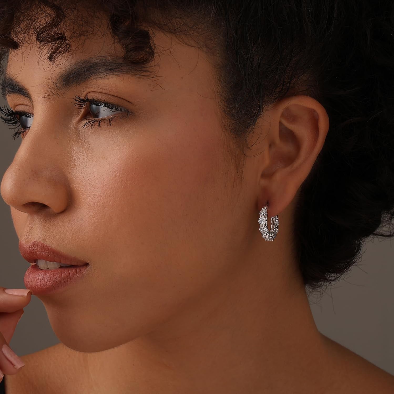 LeCalla 925 Sterling Silver Cubic Zirconia Hoop Earrings | Silver Small Chunky CZ Hoop Earrings | Hypoallergenic Round Click-Top Earring Hoops for Women - Image 2