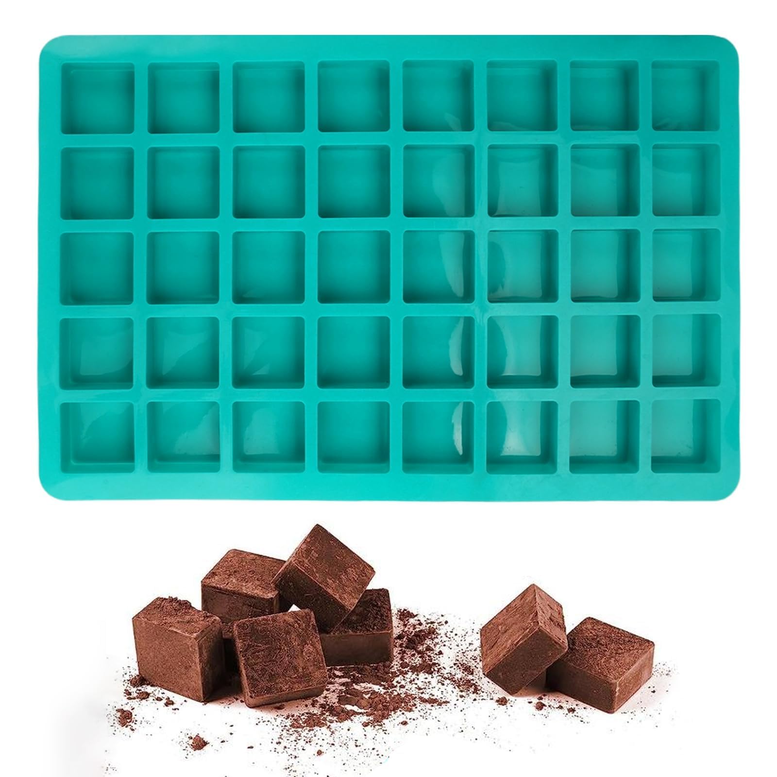 Chocolate Moulds Silicone 40 Cavities Square Silicone Moulds 3.2x3.2cm Mini Ice Cube Trays 30 x 20 cm Small Cavity Chocolate Mould for Candy Melts, Gummy, Jelly, Ice Cube, Resin, Wax (Green)