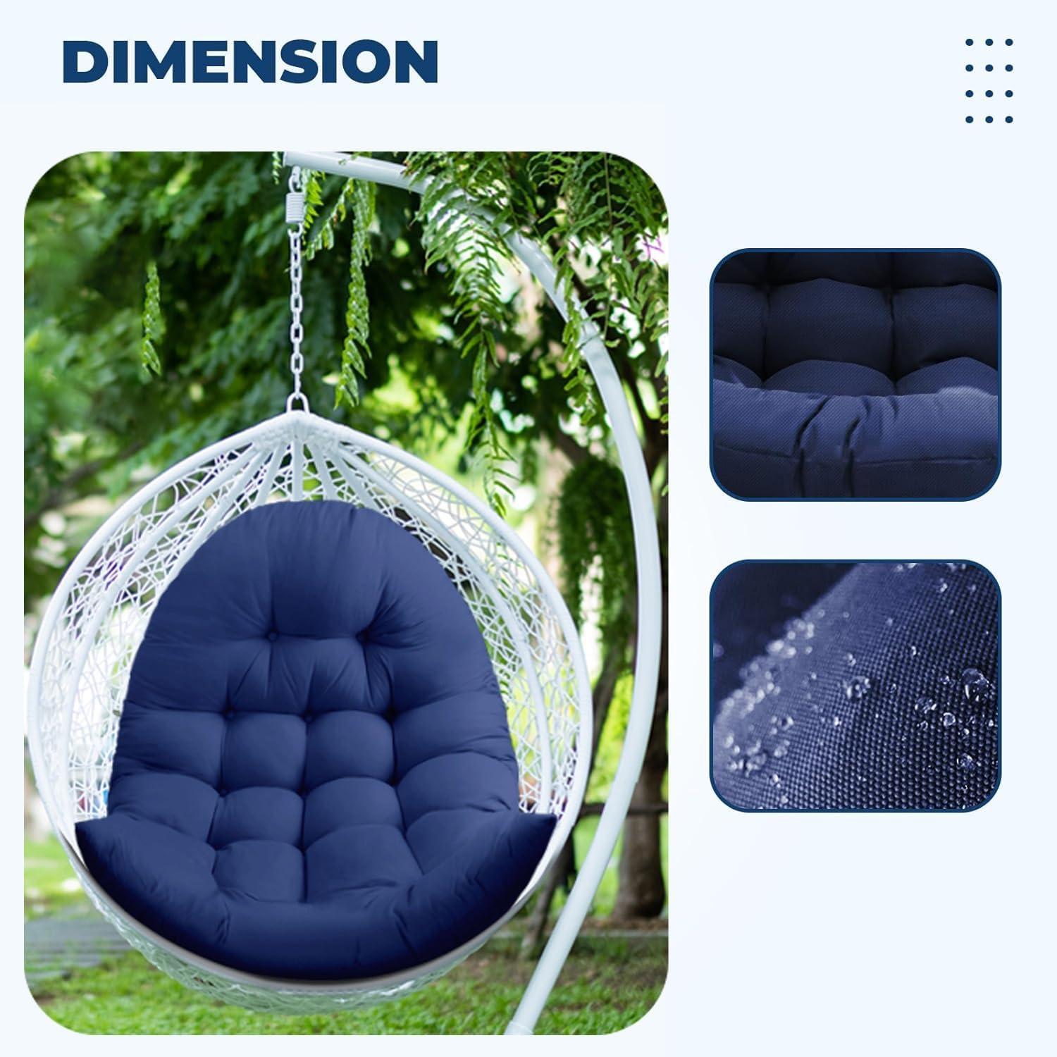 Egg Chair Cushion Replacement Thick Button Tufted Outdoor Swing Cushion, Waterproof & Soft Hammock Seat Pad with High Elasticity PP Cotton, Skin-Friendly Fabric for Patio, Porch, Hanging Basket Chair(