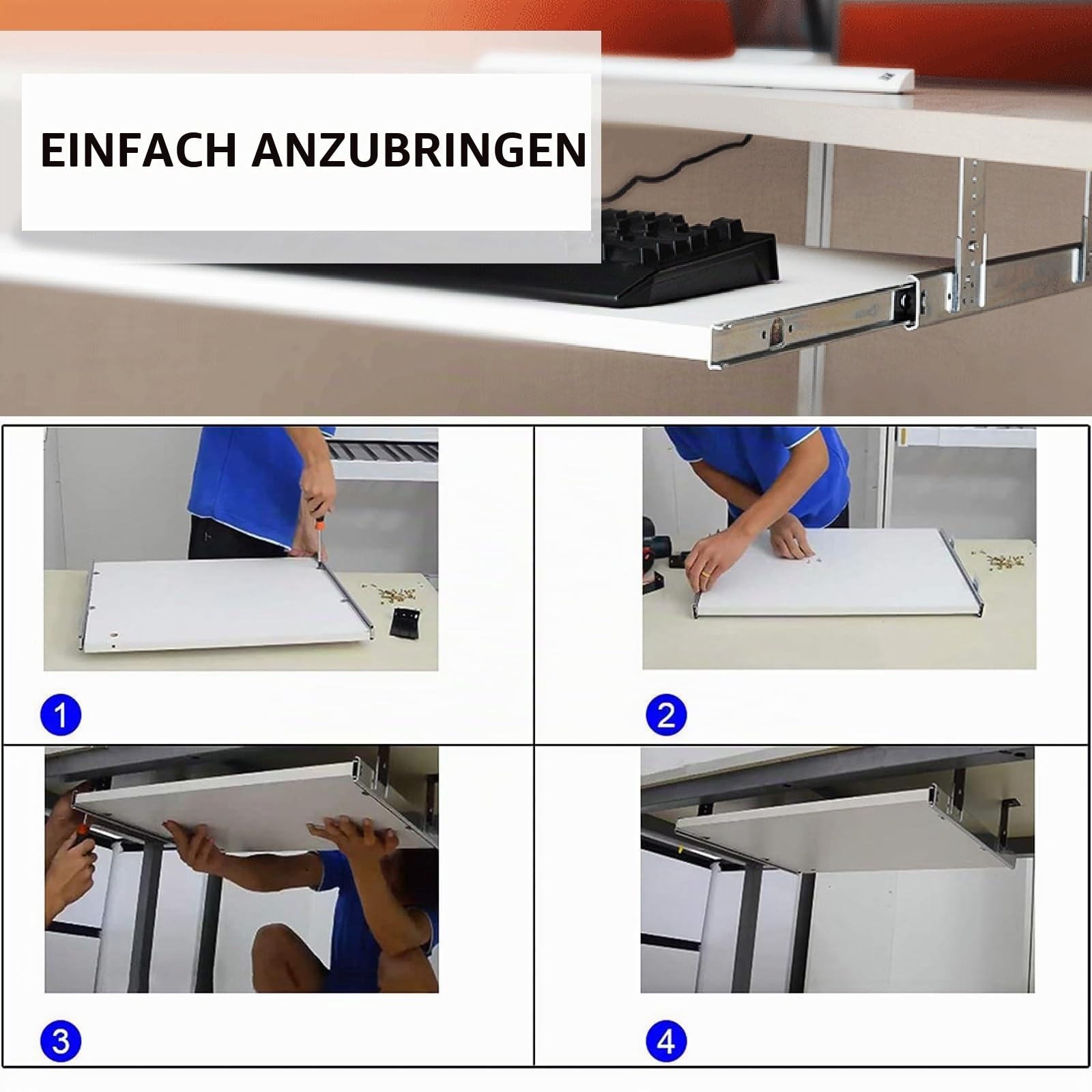 Schubladenschienen unter dem Schreibtisch, 1 Paar, 60 kg Tragfähigkeit, Schubladenführungen mit Schrauben, Gleitführungen für Tische, ausziehbare Organizer-Ablagen.