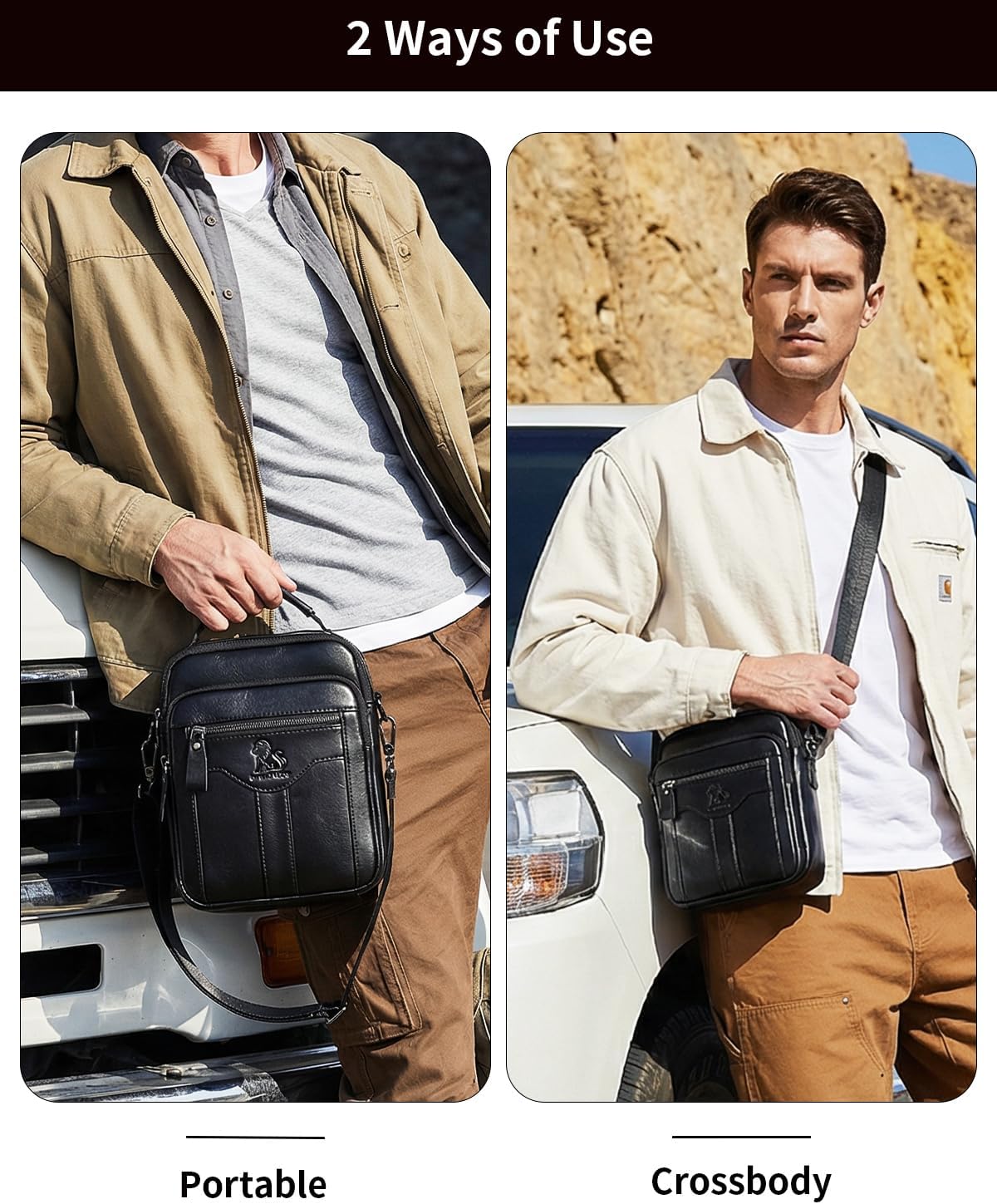 Premium Leather Men's Crossbody -Organized Storage & Durable,Stylish for Daily Carry