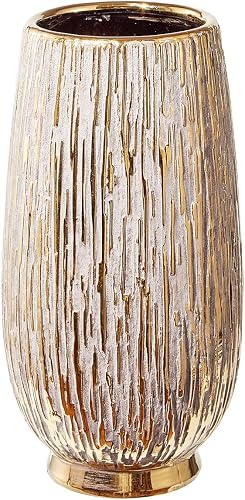 Elegant Rustic Ceramic Vase – Brushed Golden Accents, Wood Grain Hues, Vintage Luxury Style, Decorative Flower Vase for Bedroom,Living Room, Bathroom, Tabletop Décor.
