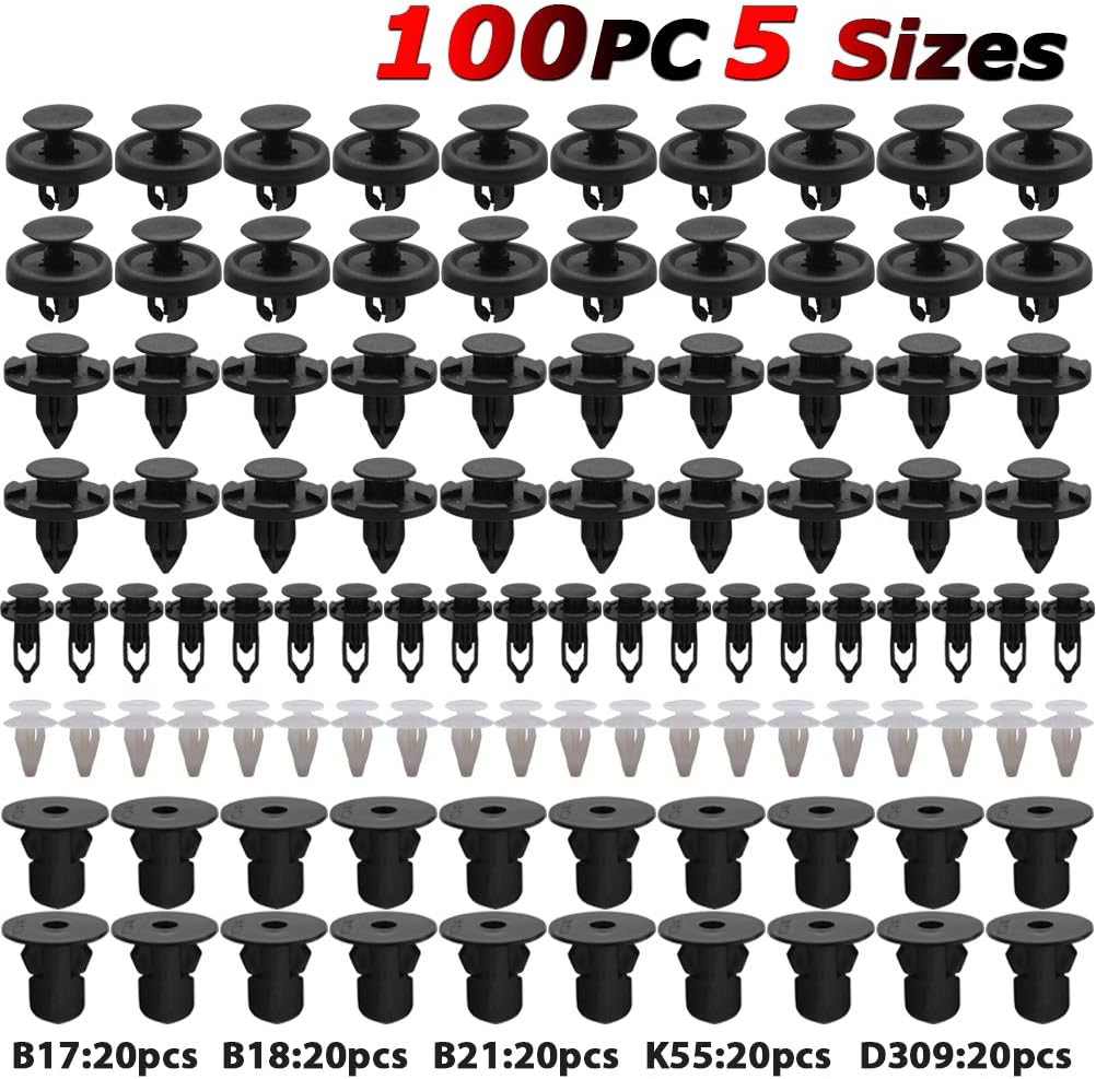 Amazon バンパークリップ トリムクリップ 100pcs 5種類自動車スクリューグロメットフェンダー プラスチック製リベット パネル固定用 押し込み式 トリムファスナー トヨタ用 100pcs 5size 車 バイク 車 バイク