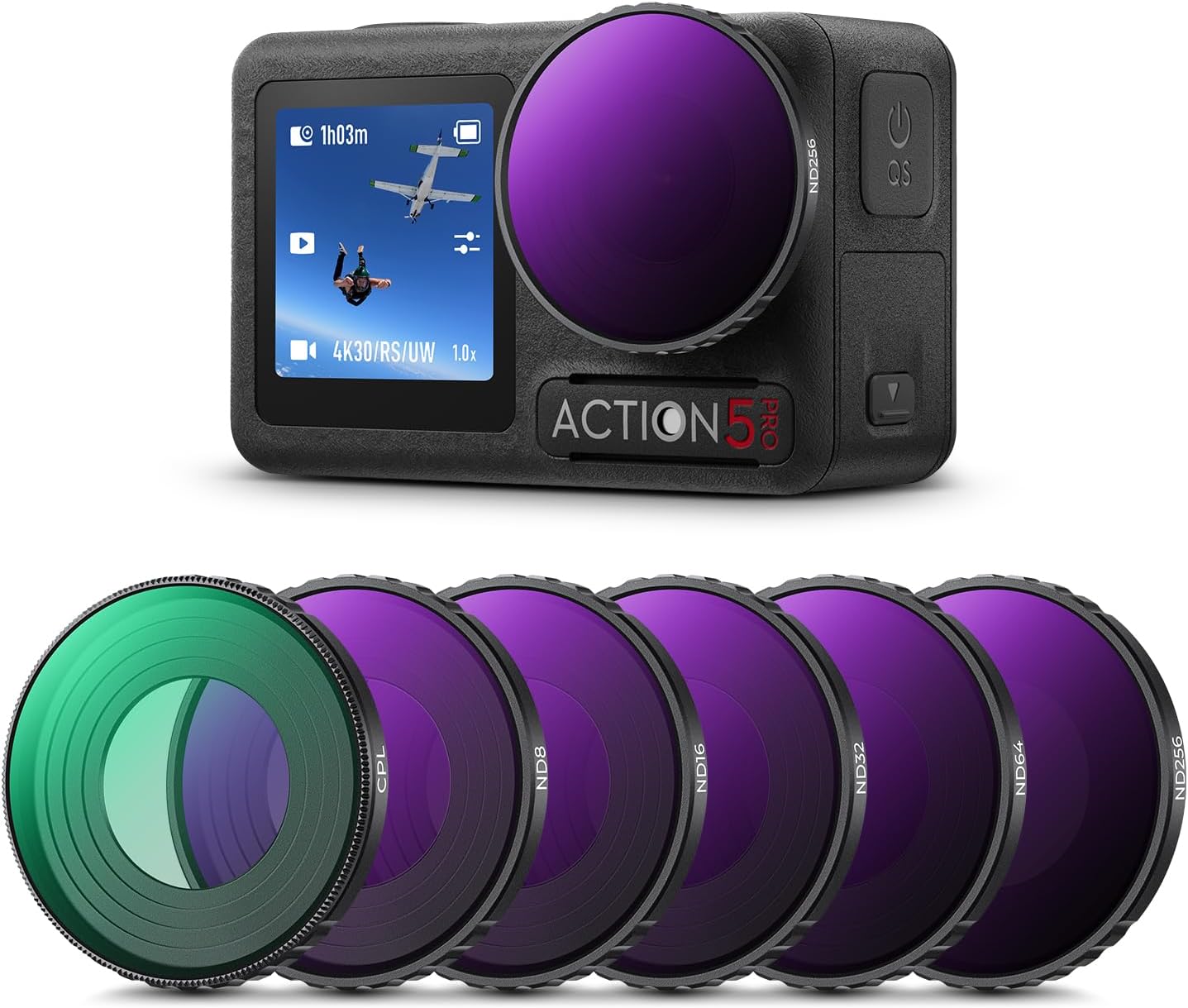 K&F Concept ND Filter Compatible with DJI Osmo Action 5 Pro/Osmo Action 4, 6 Pack CPL ND8 ND16 ND32 ND64 ND256 Polarizer Neutral Density Filter Action Camera Accessories, Multi Coated HD Optical Glass
