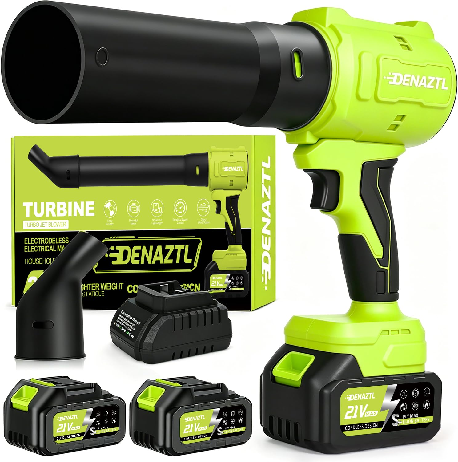 Soplador de hojas inalámbrico, soplador de hojas de mano de 500000 rpm, batería de 21 V 4.0 AH y cargador, sopladores de hojas ligeros para el cuidado del césped, limpieza de patio, soplar hojas