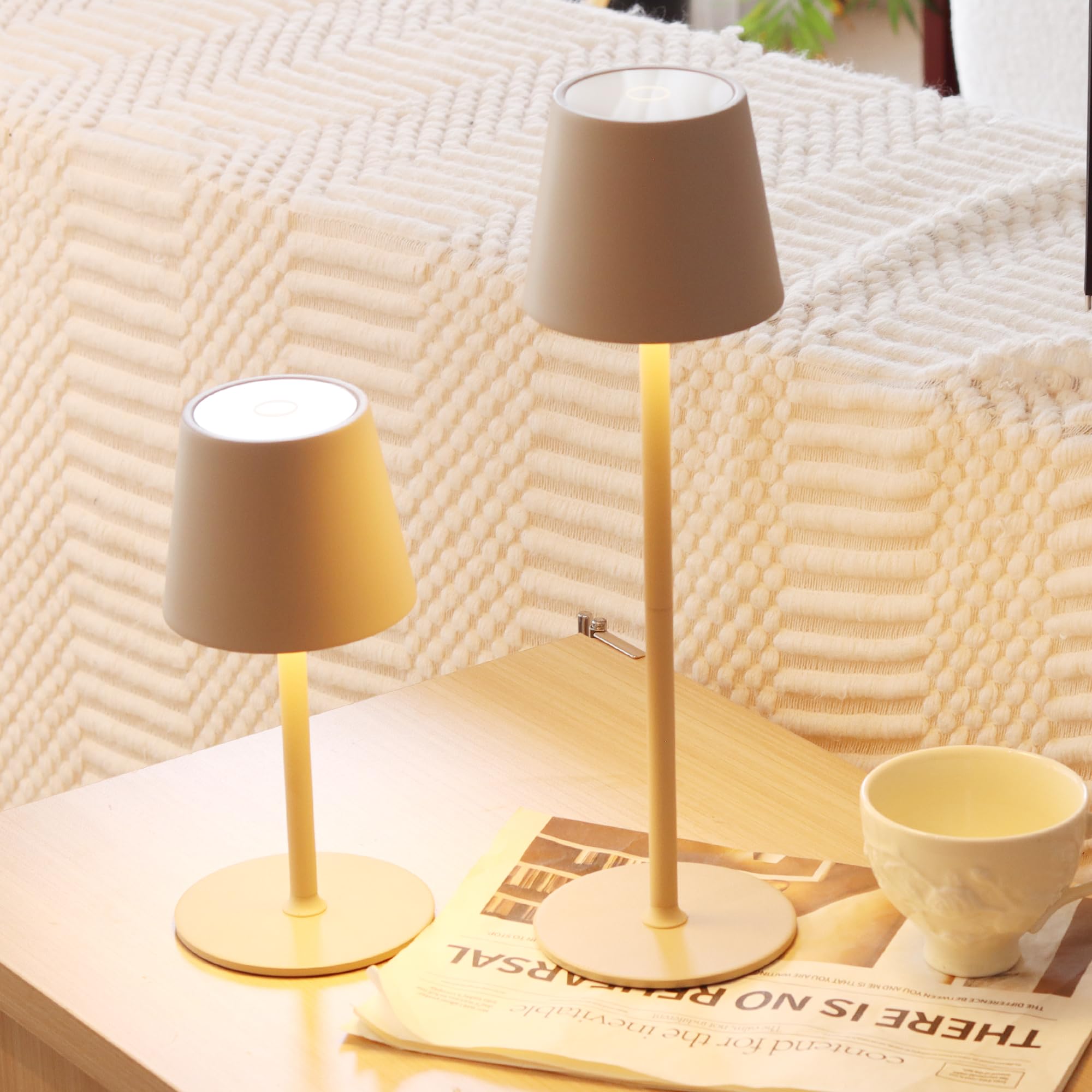 2 Stück Tischlamp Dimmbare Touch Kabellose,Led Tischlampe Akku Usb Aufladbar,Drei Farbtemperaturen Metall LED Wiederaufladbar Tischlampe für Outdoor und Indoor,IP54 Wasserdicht,5200mAh,Beige