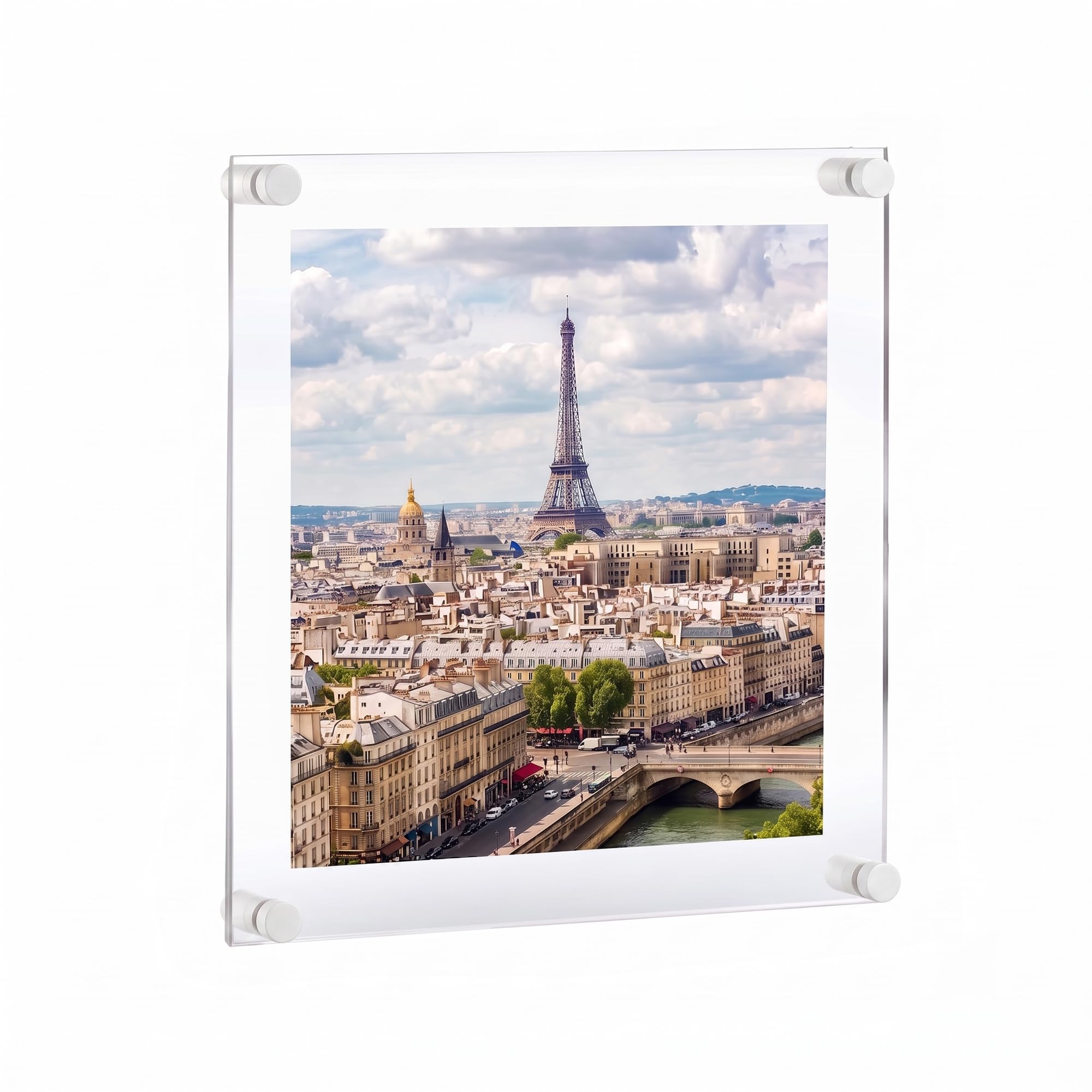 Azar Displays 105522-WHT, Cadre mural flottant en acrylique avec capuchons blancs de 2,5 cm, taille graphique 40,6 x 50,8 cm (50,8 x 61 cm au total)