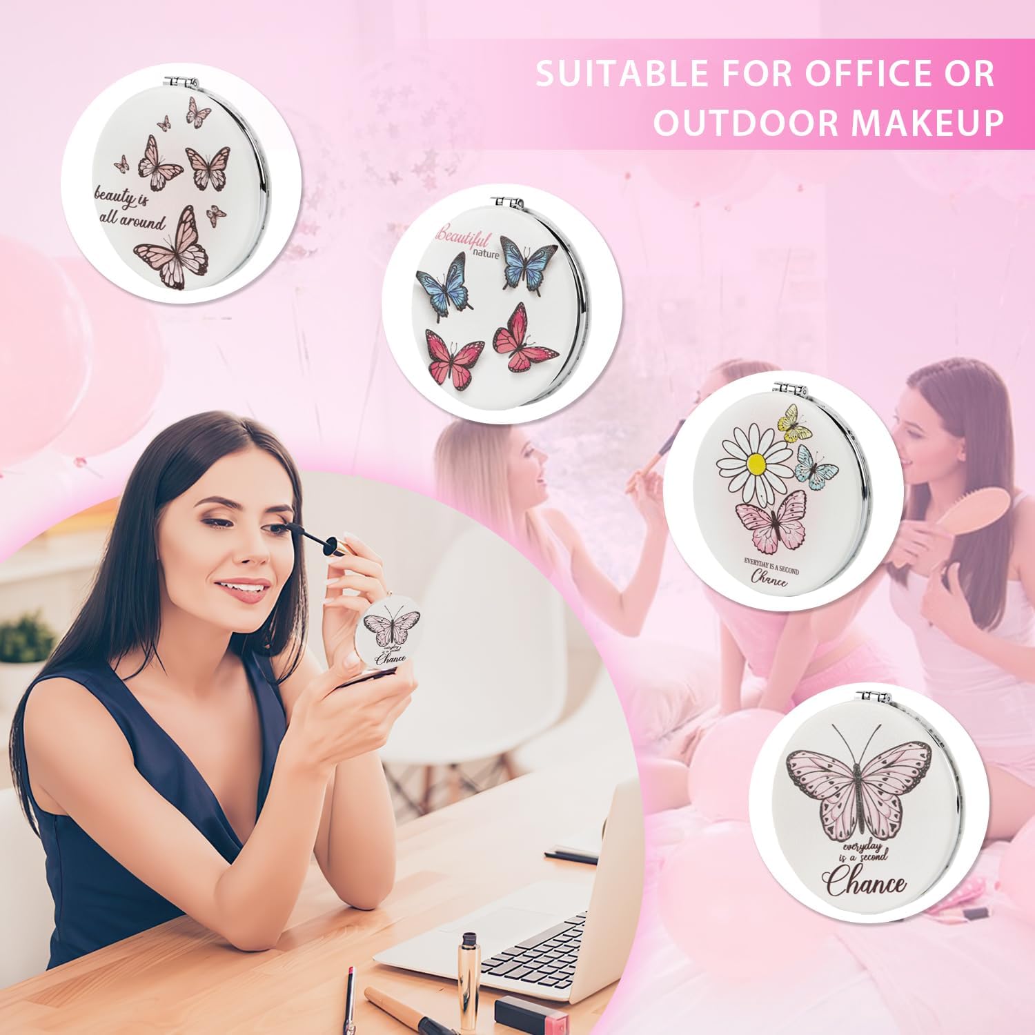 24Pcs Butterfly Compact Mirrors Bulk Wedding Party Favors for Guests, Inspirational Cute Portable Folding Makeup Mirrors Set, Return Gifts for Bachelorette Wedding Bridal Party Souvenir Gift