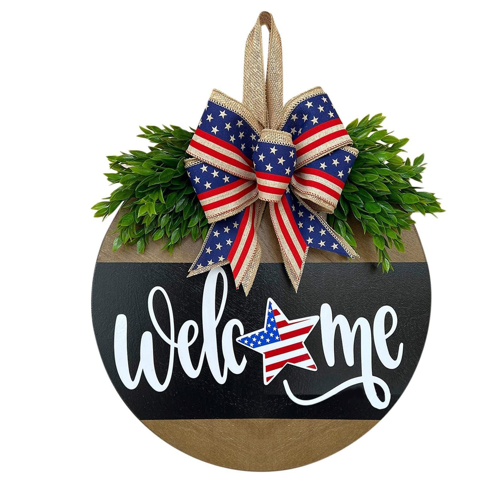 Targa Di Benvenuto Patriottica In Legno Per Porta, Decorazione Per Il 4 Luglio (Festa Dell'Indipendenza USA), Rossa, Bianca E Blu, 27,9 Cm, Con Corda Per Appendere - 3