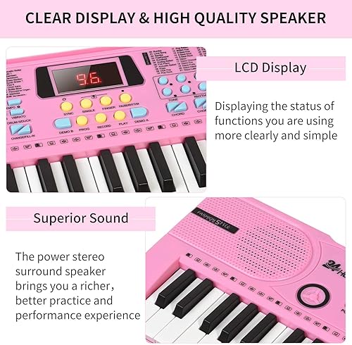 Miniatura 11 de Teclado de 61 teclas iluminadas, teclado de piano para niños con adaptador UL, soporte, altavoz integrado, micrófono, teclado electrónico portátil