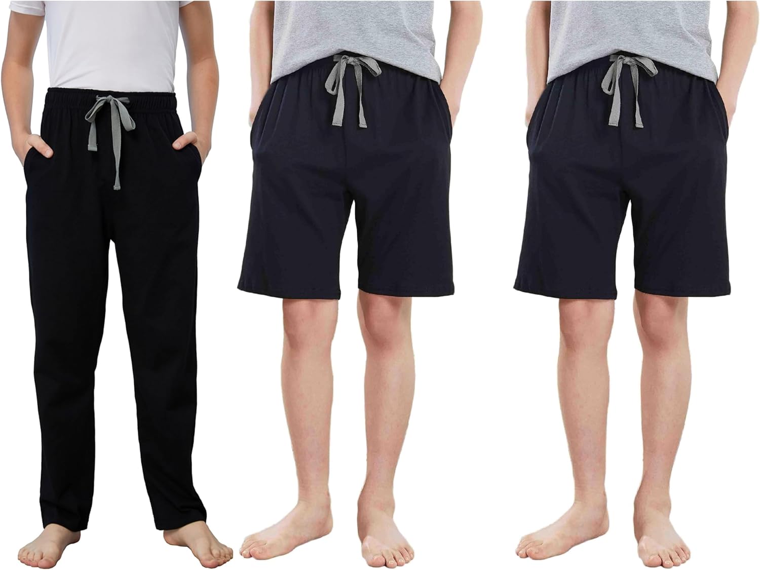HiddenValor Boys Knit Cotton Pajama Lounge Pants with Pockets Long & Short Black Size S