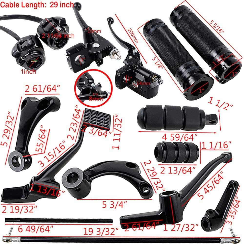 Bundle Black Forward Controls Kit + 1" Hand Grips Handlebar Switch Clutch Lever Brake Master Cylinder Compatible with 2004-2012 Harley Sportster XL 883 1200