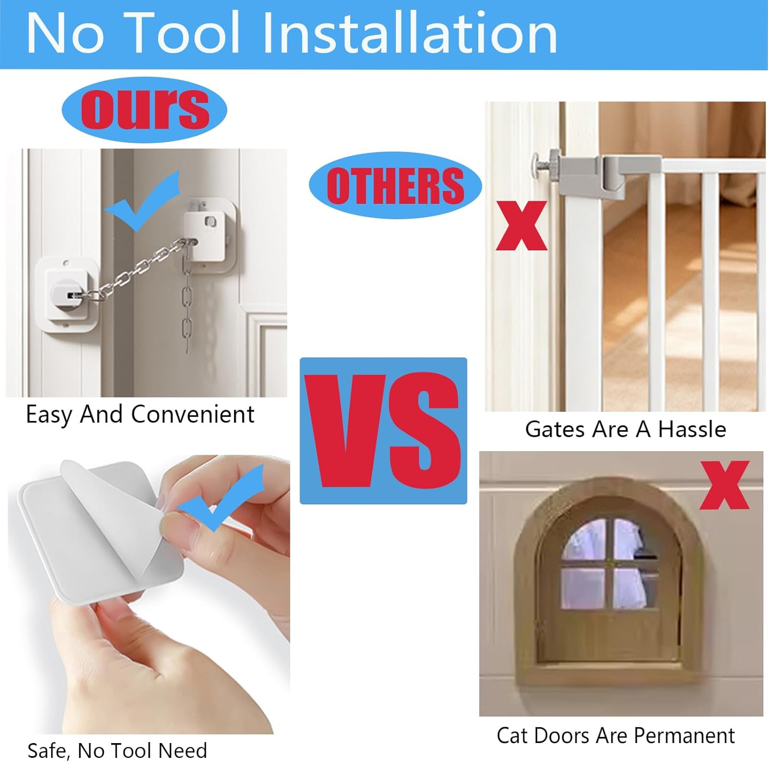 YEYA Cat Door Latch Holder - Adjustable Strap from 1.5" to 10", 1-Pack Door Stopper & Prop to Keep Door Open for Cats & Toddler, No Tools Required