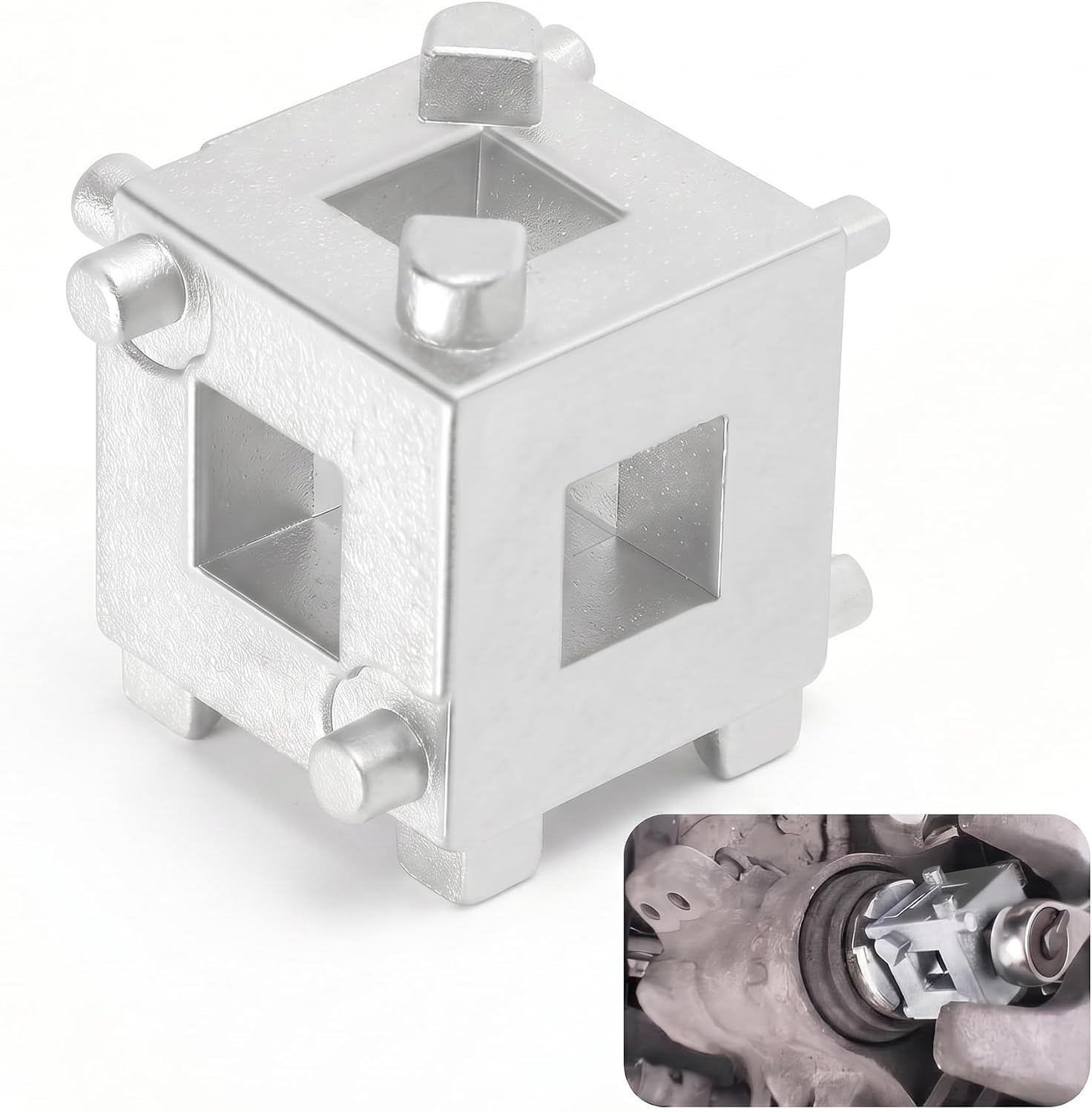 Car Cube Brake Caliper Compression Tool, Steel Caliper Piston Compressor Tool Fits 3/8" Square Driver, Car Rear Disc Brake Piston Tools, Universal Auto Accessories, for Most Cars/Trucks/SUVs