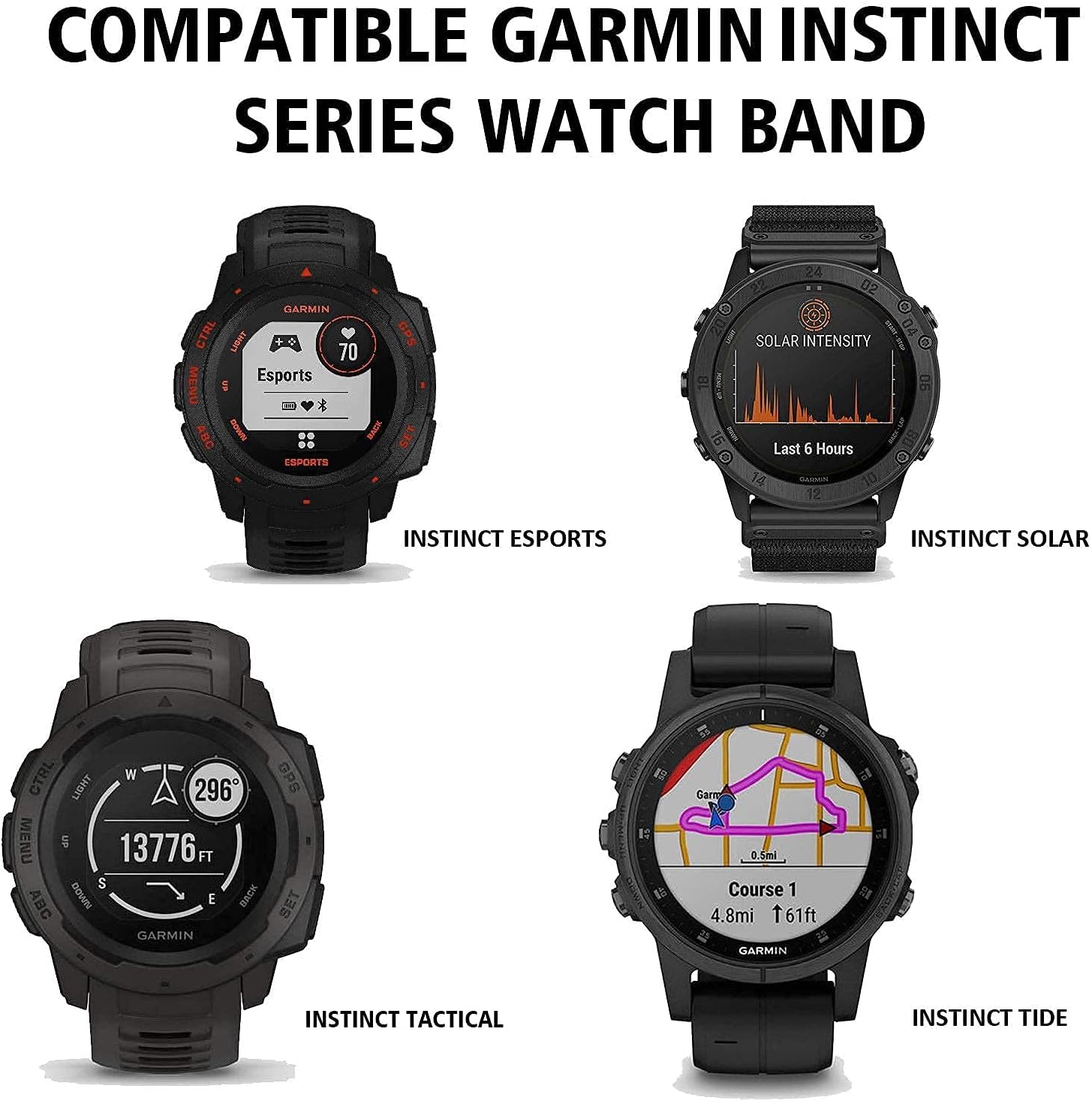 ANCOOL Compatible with Garmin Instinct Bands Navy Blue and Black Bundle