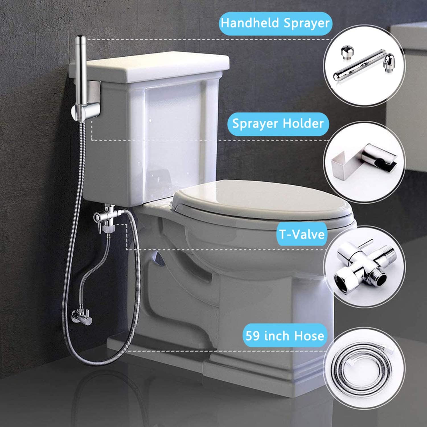 Bathroom Handheld 59 inch 3 Heads Aluminum Enema Shower Cleaner - Douche System Cleaner Shower Enema System