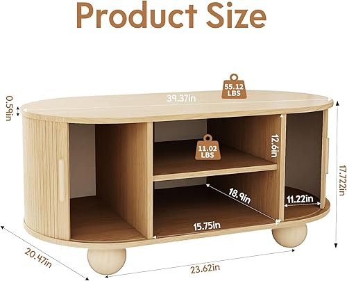 Miniatura 2 de Mesa auxiliar rectangular, mesas de centro acanaladas para sala de estar, mesa de centro de mediados de siglo con almacenamiento y puertas