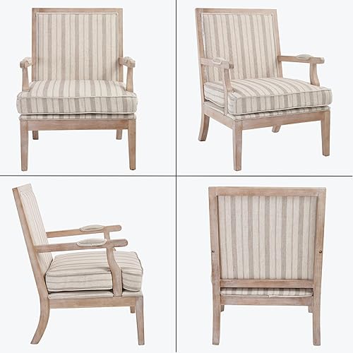 Miniatura 7 de chairus Silla decorativa de lino para sala de estar, silla de lectura tapizada con marco de madera maciza, sillón con respaldo alto para dormitorio,