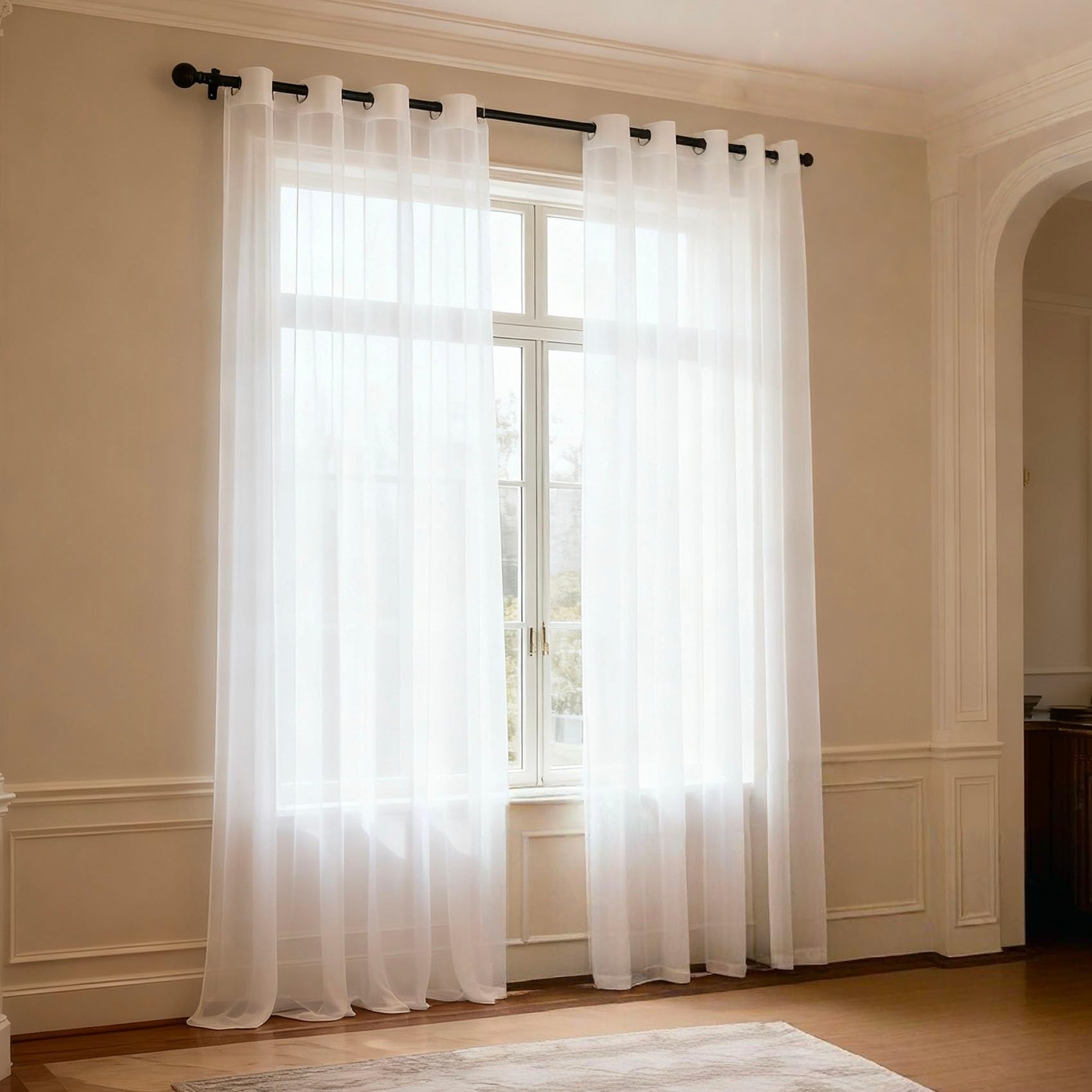 Visillos blancos de salon 105x135 cm, cortinas translúcidas finas con ojales para ventana