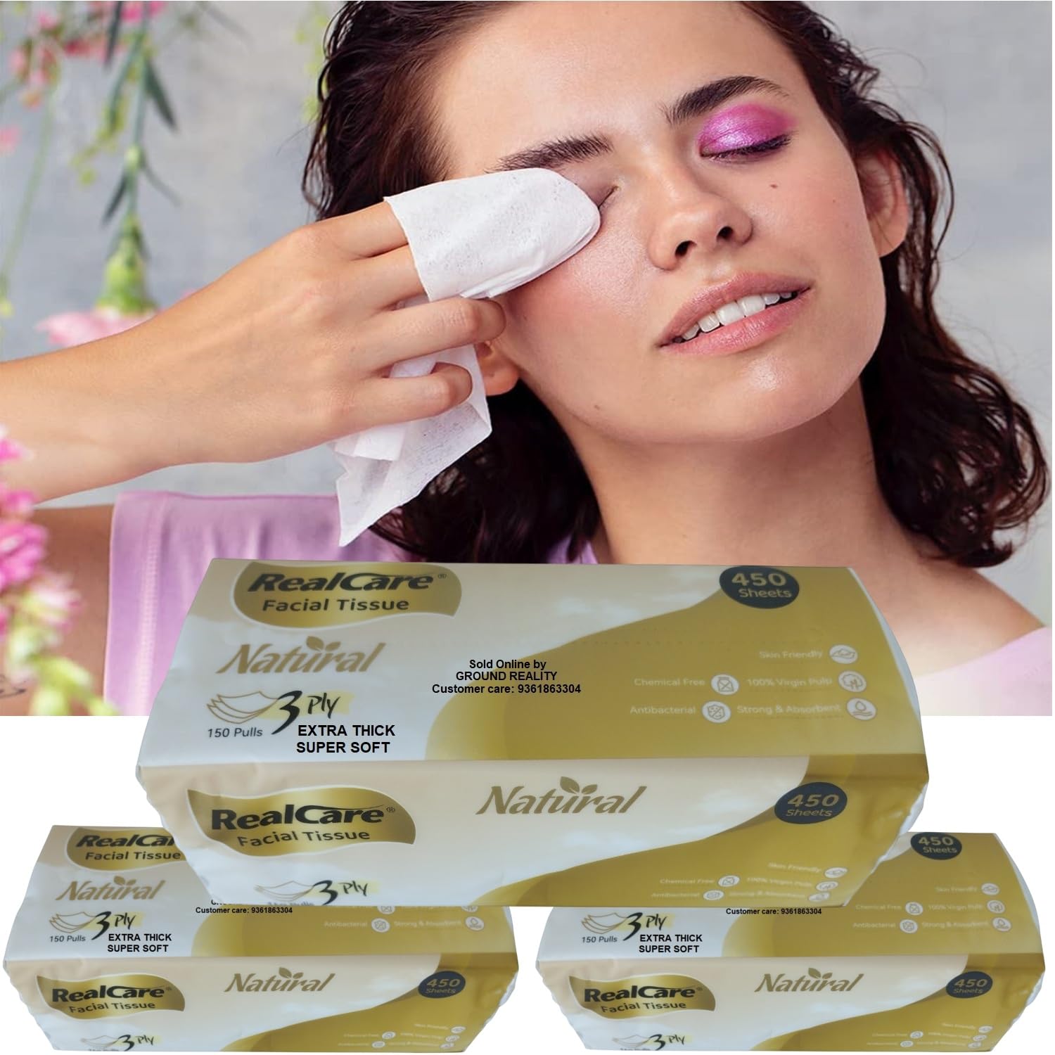 TUNSECHY 450 Sheets | 3 Pack Real Care Dry or Wet Dual Use Cotton Facial Tissue Makeup Remover Wipes for Face Cleaning, Super Soft Towel Hospital Grade Large Size 20x17cm (3 Ply – Extra Thick)-image-16