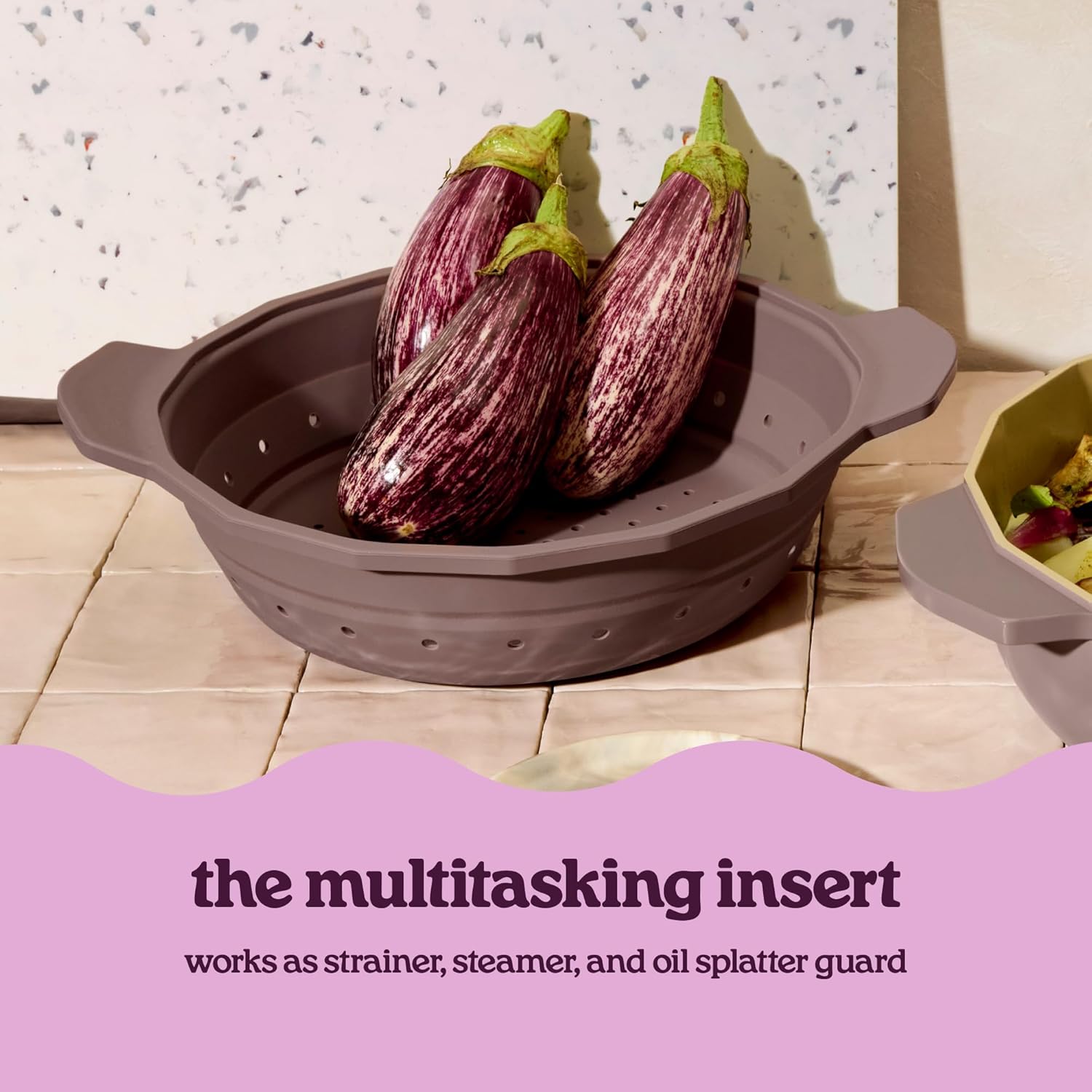 Cravings by Chrissy Teigen The Perfect Pan 5.3 Qt Dutch Oven Pot with Lid, Nonstick Lightweight Aluminum Everyday Pot with Steamer/Strainer Insert, Oven & Stovetop Safe (Mauve)