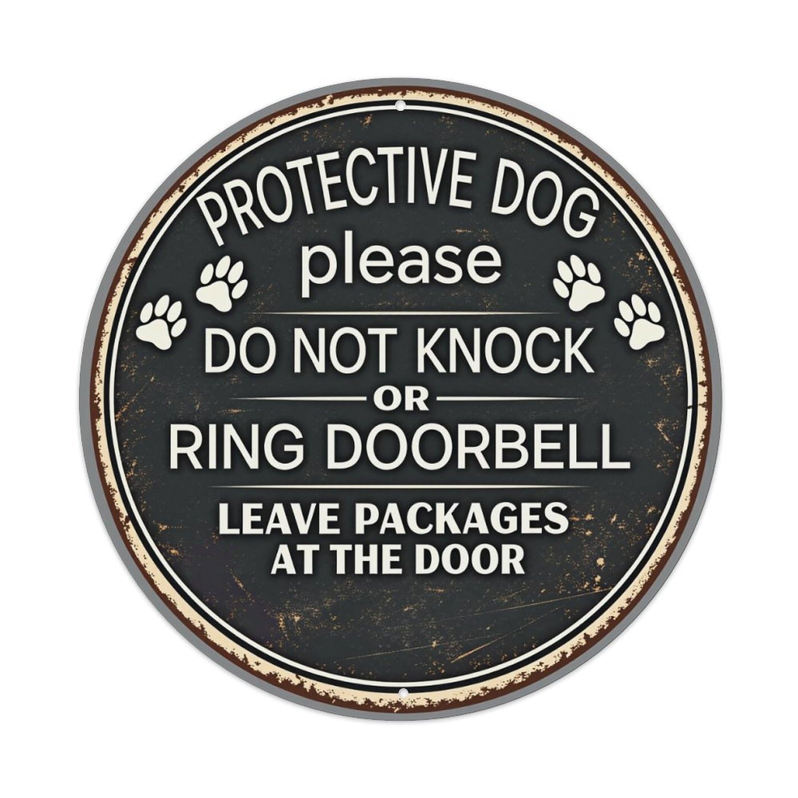 Protective Dog Warning Sign With Paw Prints Round Tin Sign Vintage Style Metal Sign Home Bar Garden Wall Plaque Decor Metal Poster 8x8 Inch