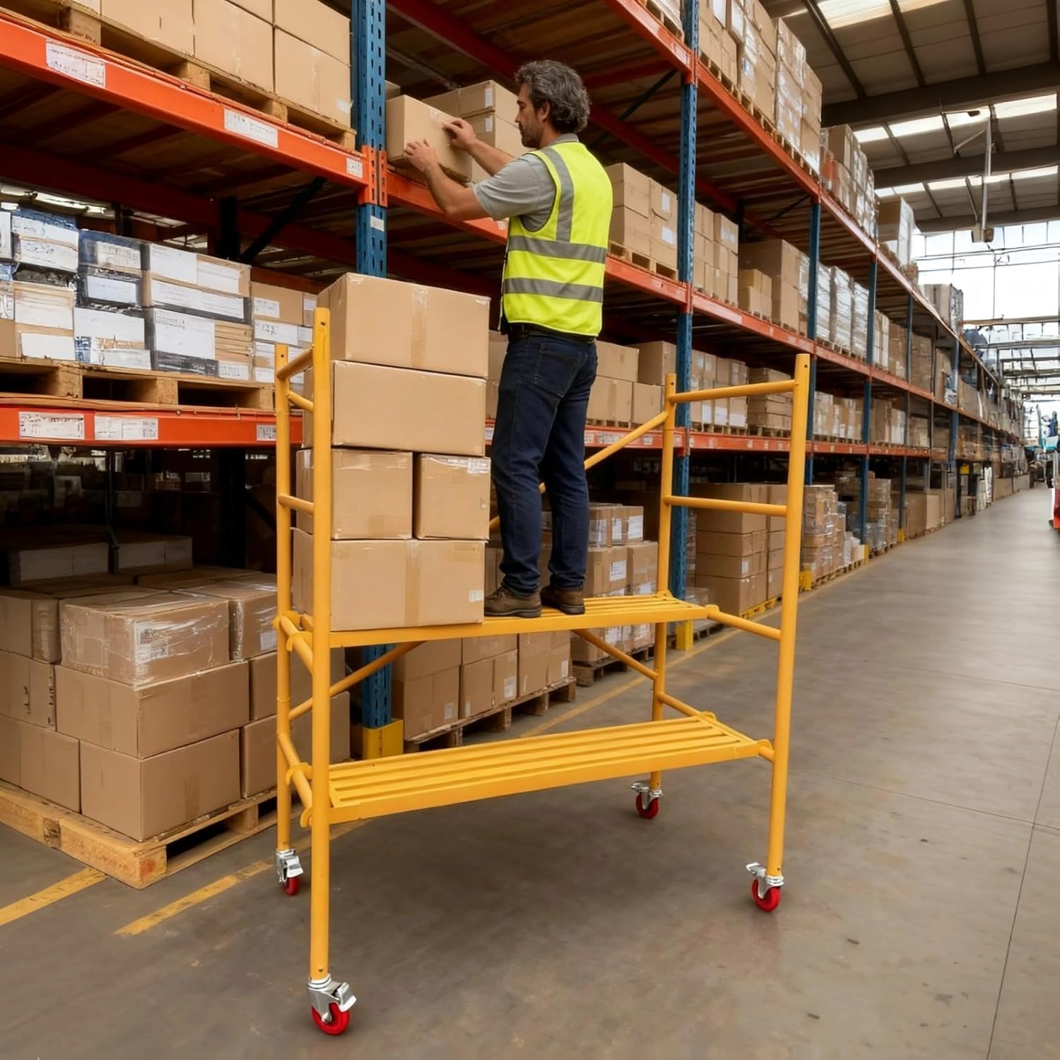 Rolling Scaffold Platform with Locking Wheels, 800 LBS Capacity Heavy Duty Baker Style Scaffolding for Construction, Building Renovation, Roofing, Painting