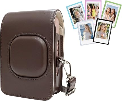 Fuji Mini LiPlay Camera Case, Protective PU Leather Case Compatible for Instax Liplay Hybrid Instant Camera with Adjustable Shoulder Strap and 5pcs Magnetic Photo Frame - Maple Brown
