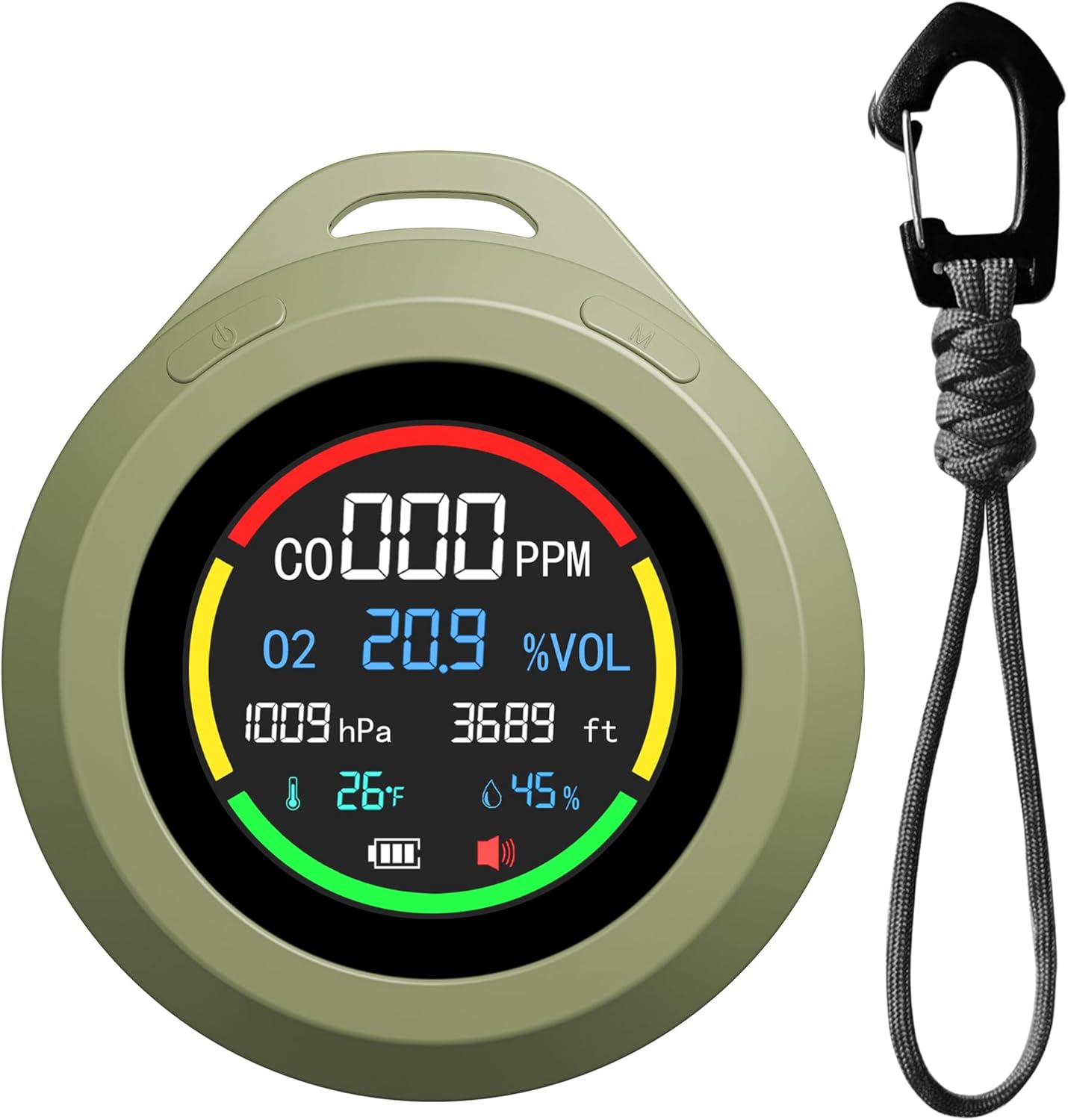 Gedsffati 6-in-1 Portable Carbon Monoxide & Oxygen Detector with lanyard