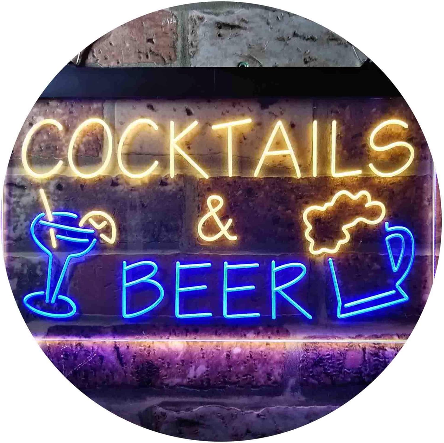 ADVPRO Cocktails & Beer Bar Pub Wine Dual Color LED Neon Sign Blue & Yellow 12 x 8 Inches st6s32-i3645-by