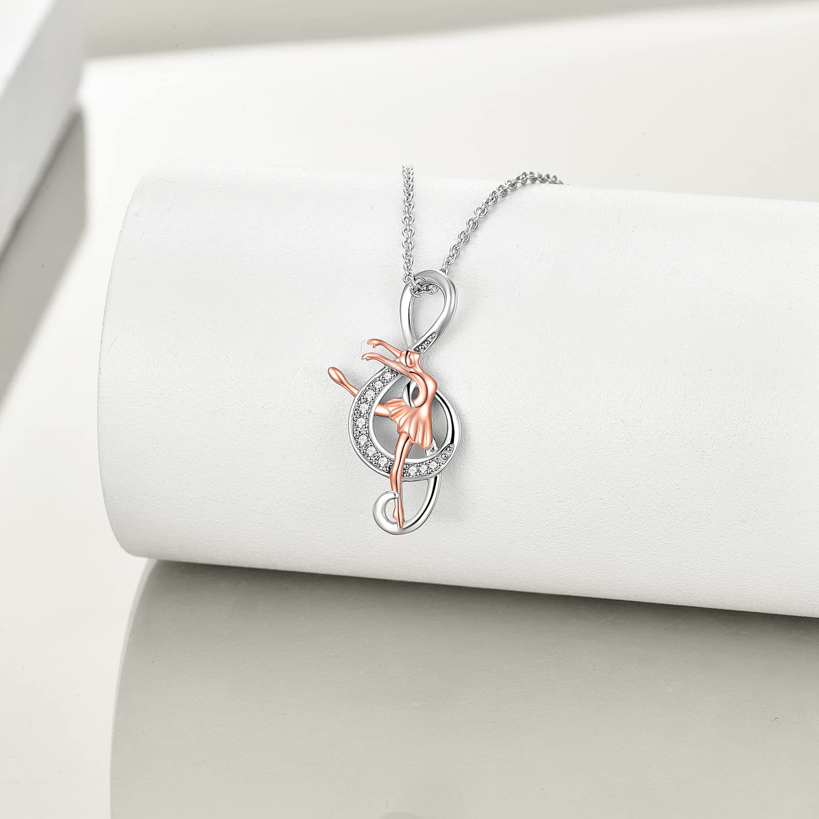 YAFEINI Collar de ballet con notas musicales, regalos de gimnasia, plata de ley 925, colgante musical, joyería deportiva para mujer, bailarina, amante de la música, 1.01 x 0.50 Zoll, Plata esterlina