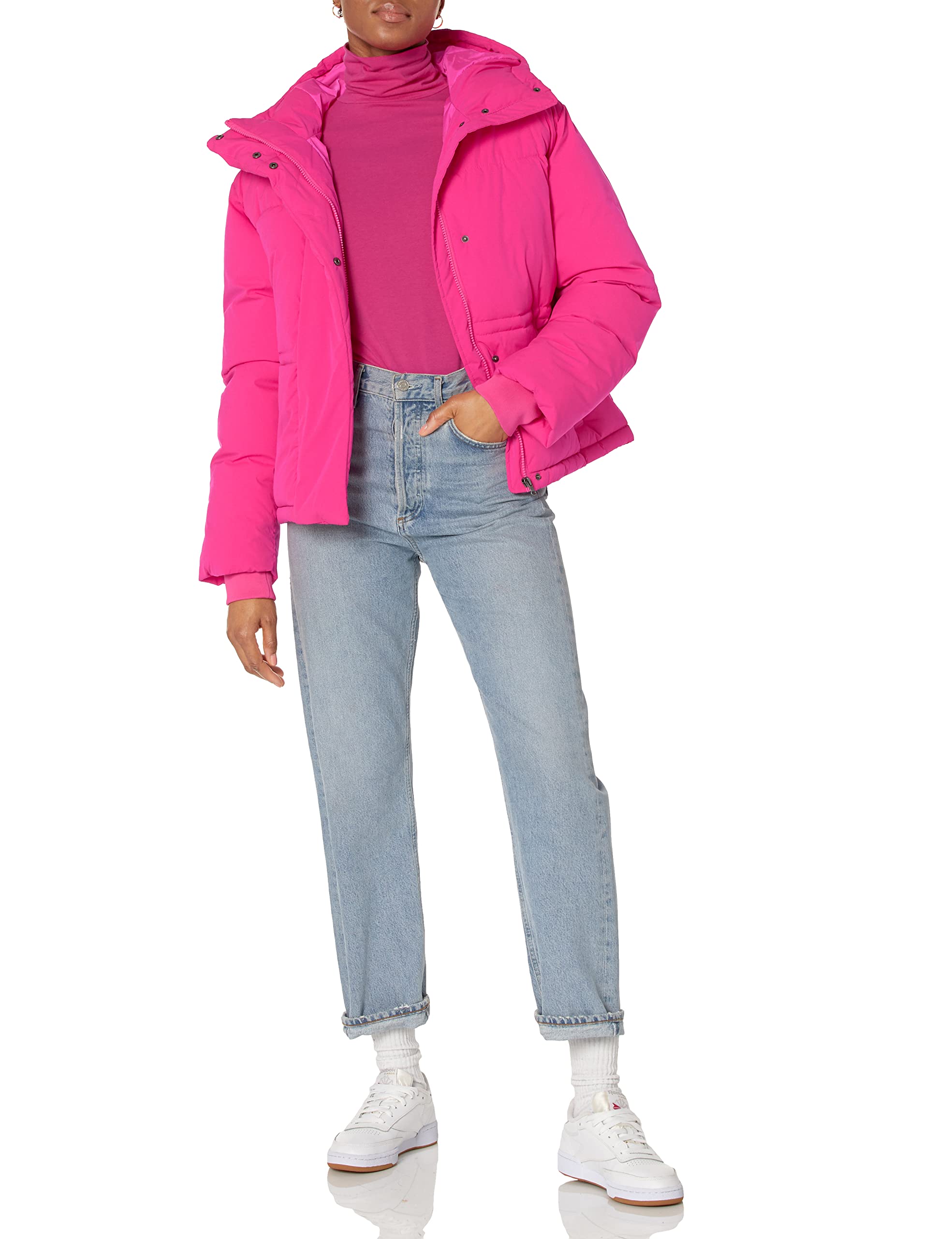 Amazon Essentials Mujer Chaqueta Acolchada Corta con Capucha y Cintura Ajustada (Disponible en Talla Grande)