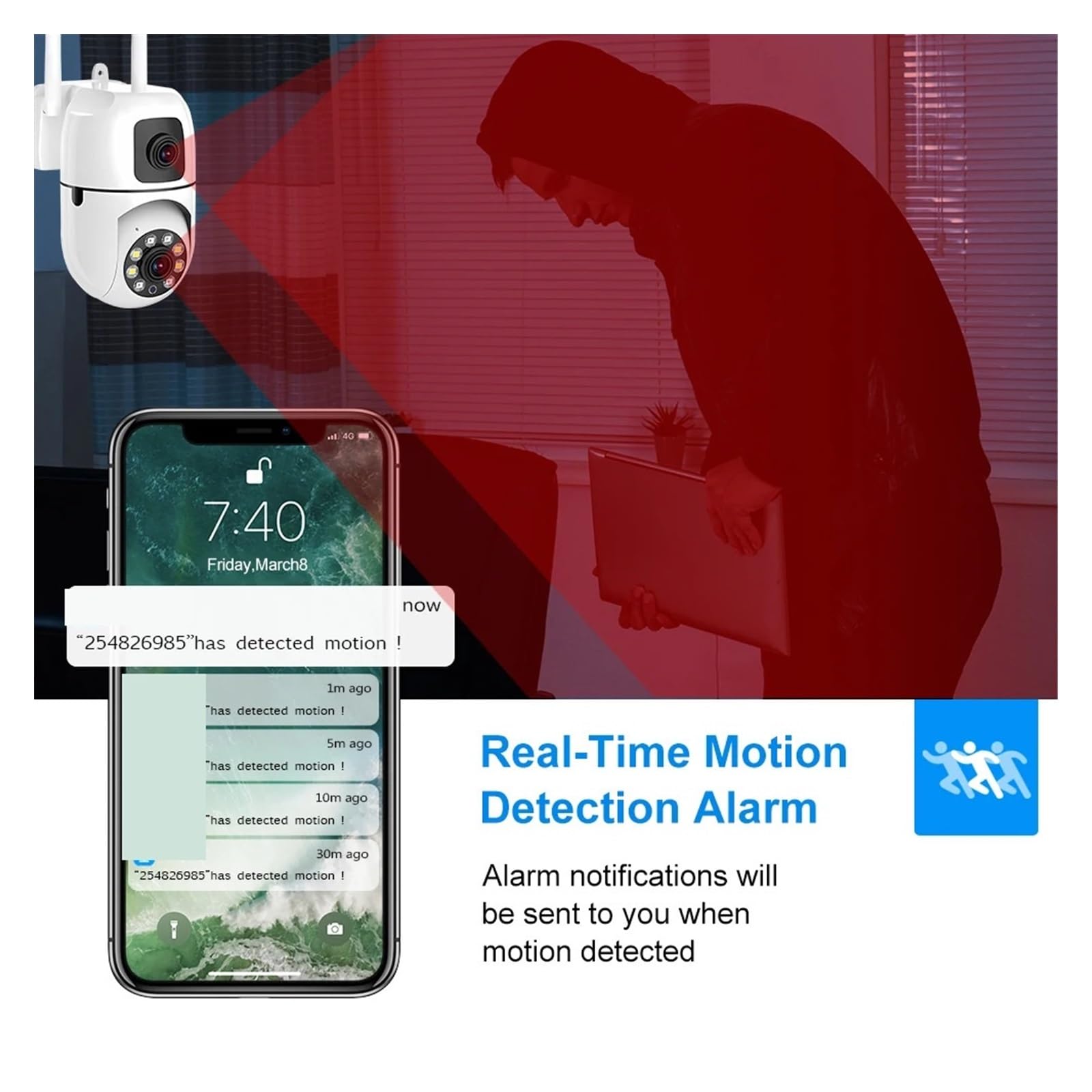 Obiekt Monitorowany, Podwójny obiektyw, podwójny ekran, kamera IP WiFi, ochrona bezpieczeństwa, bezprzewodowy monitor wewnętrzny, automatyczne śledzenie, monitoring wideo CCTV PTZ(Camara 128GB Card)