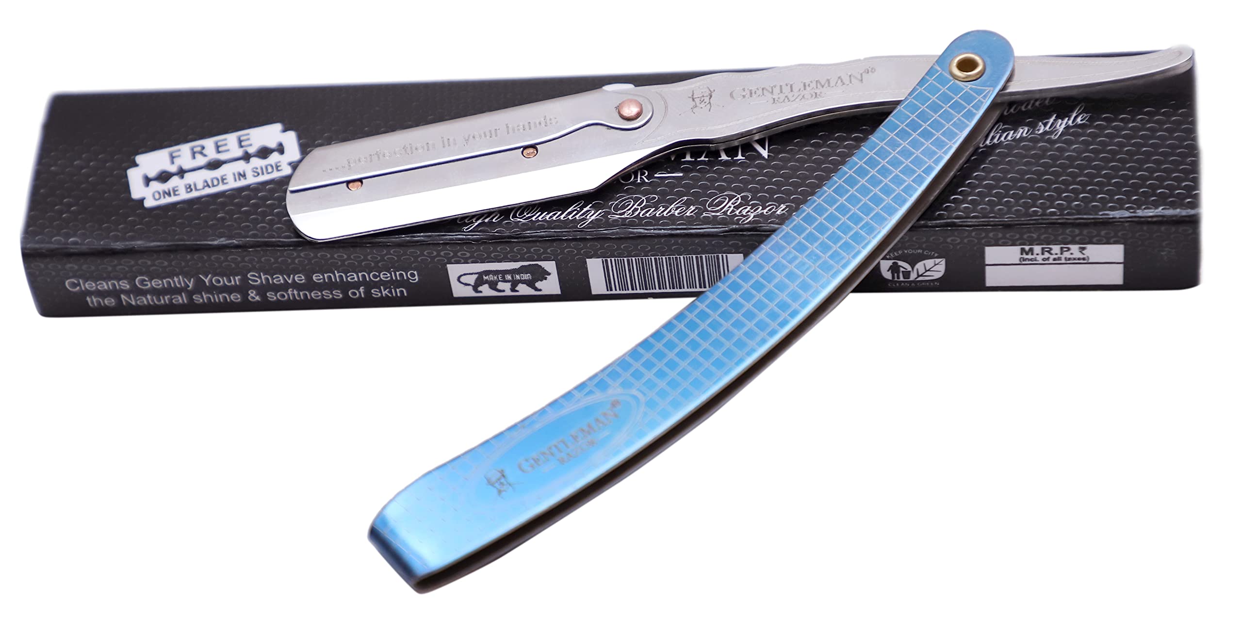 GENTLEMAN PREMIUM BLUE WHALE RT SHOP Gentleman Razor Stainless Steel Straight Edge Barber Razor For Men Well Balanced Sliding Style Weight Blue Color(FREE Blade Inside) 3