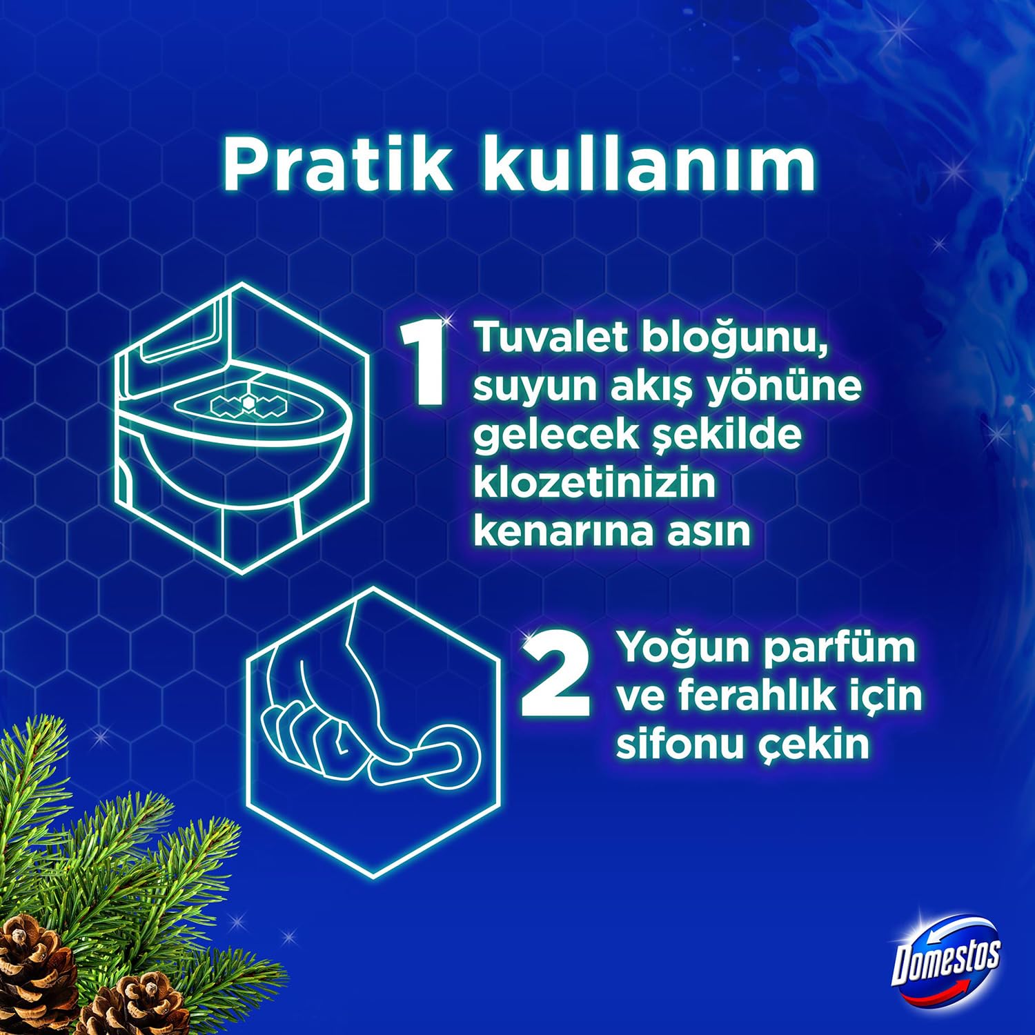 Domestos WC Blok 5'li Güç Tuvalet Bloğu Çam Ferahlığı Maksimum Hijyen 50 G
