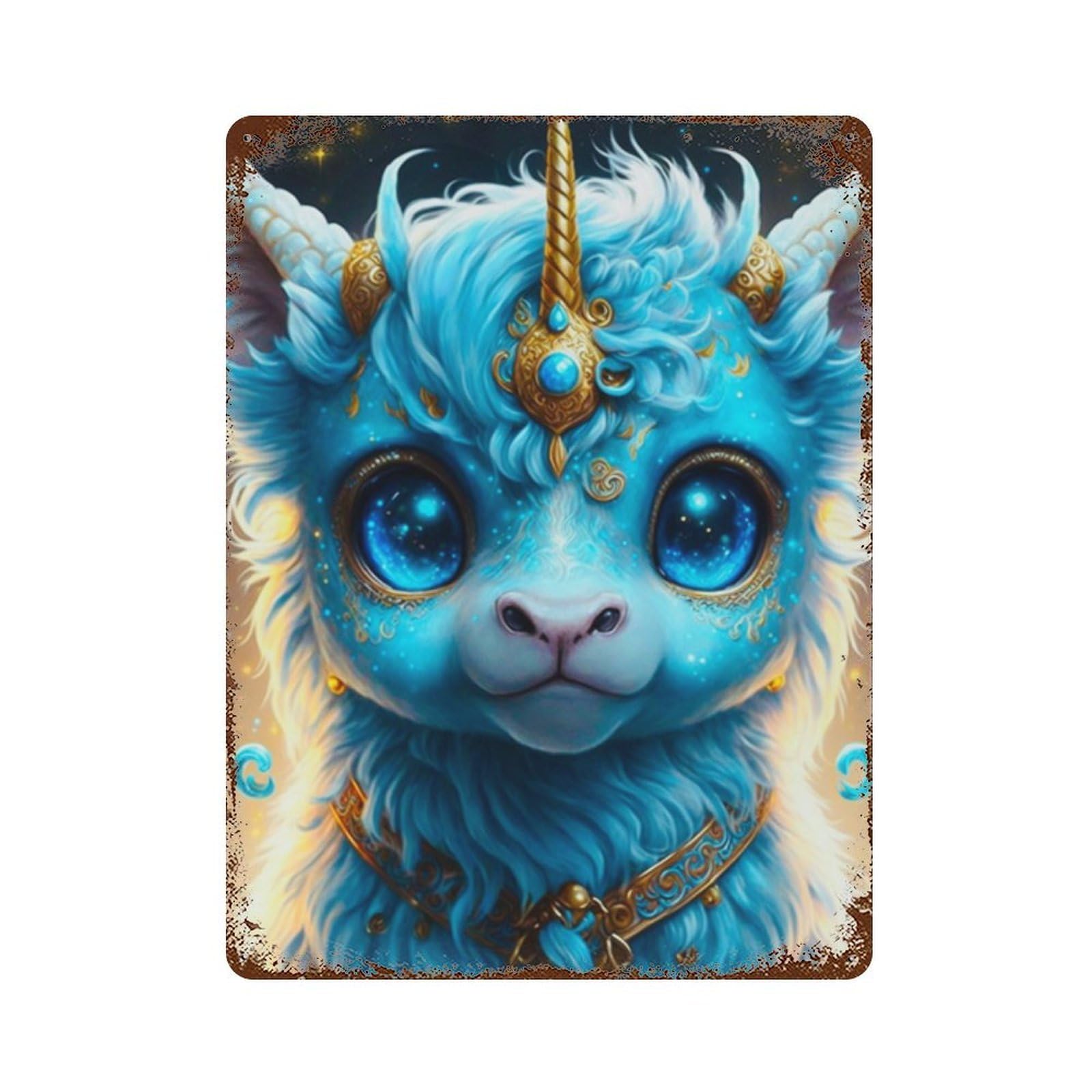 Fantasy Unicorn Art Print-14 Rust Effect Tin Sign 15.7"x11.8", Vintage Wall Decor for Bistro, Counter And Cafe Decor