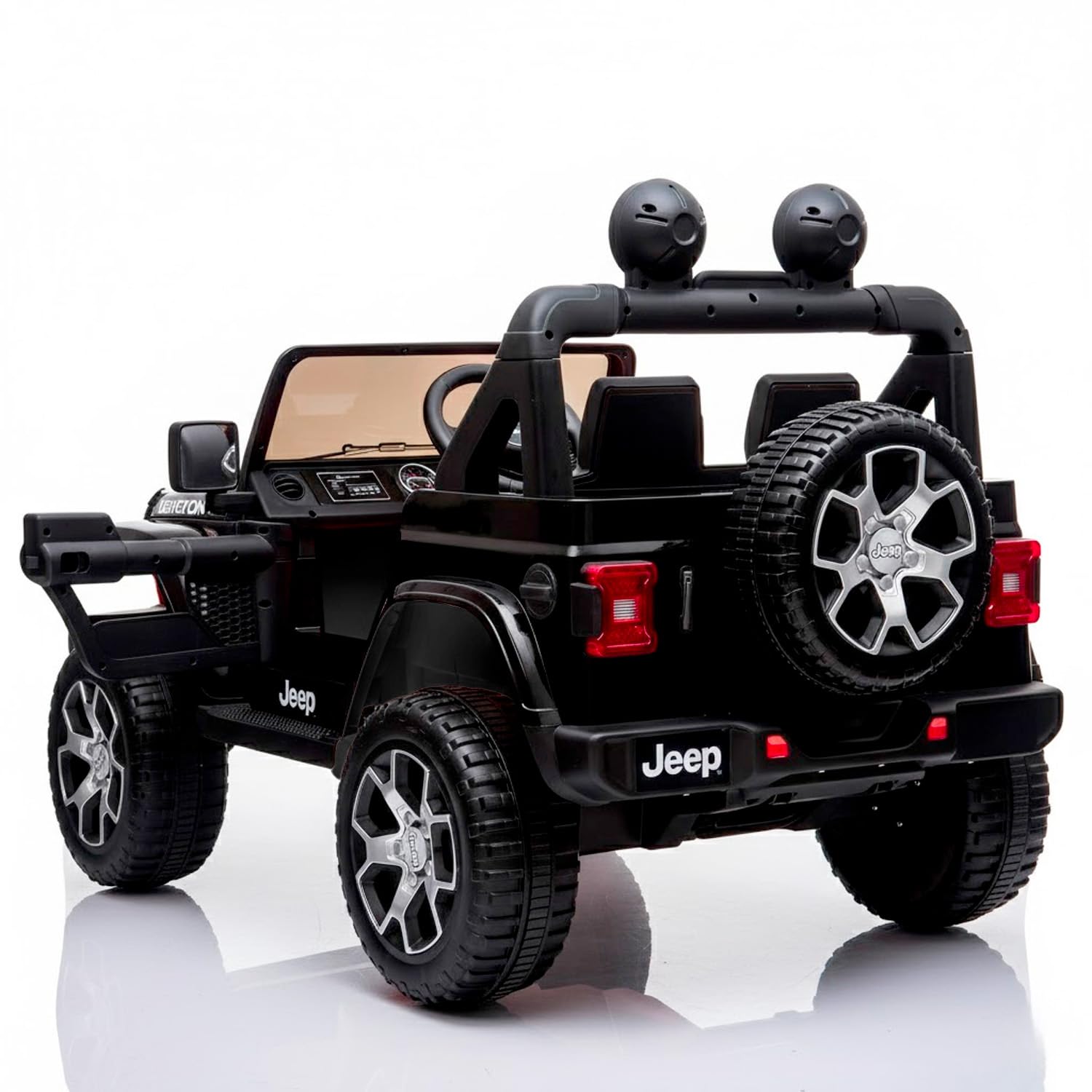 Auto Elettrica Bambini Jeep Wrangler Rubicon 12V 2 Posti con Licenza Ufficiale Ruote in Gomma EVA Sedile in Pelle Telecomando 2.4GHz Luci LED Bluetooth MP3 USB Porte Apribili Full Optional (Nero)
