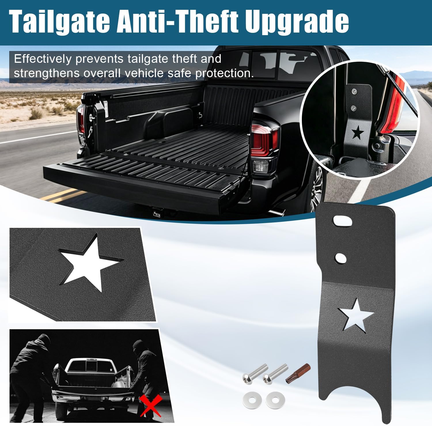 Truck Bed Tailgate Anti-Theft Lock Compatible with for 2016-2023 Toyota Tacoma Pickup Accessories Tailgate Anti Theft Locks Protector Device,Black