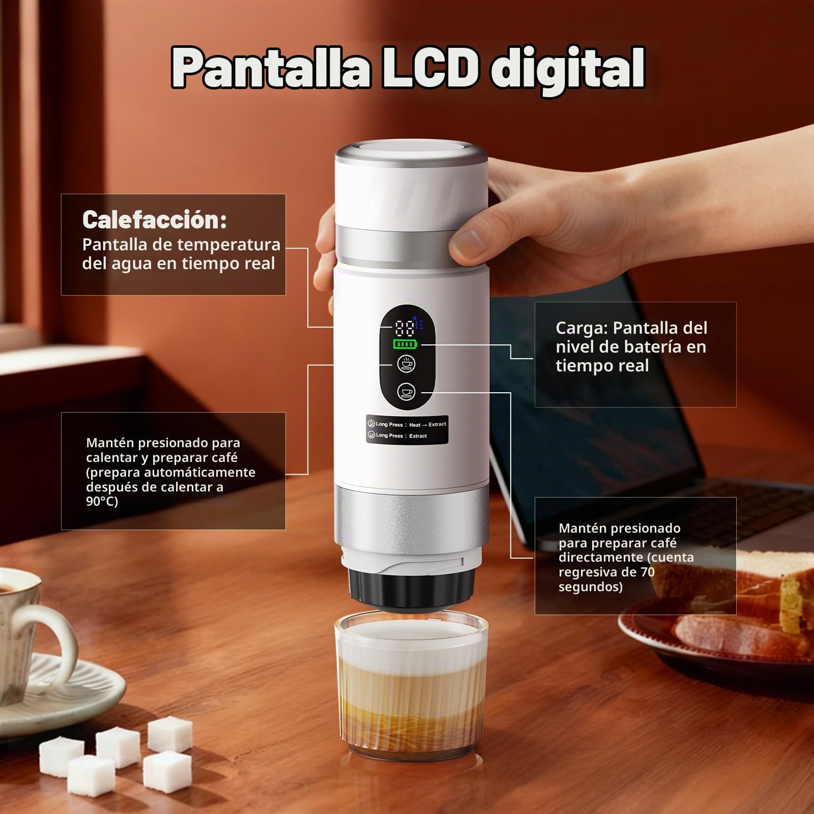 Cafetera Espresso Eléctrica Portátil 3 en 1,Cafetera de Viaje para Camping con batería de 2 × 7.500 ma,20 Bar,USB-C,Cafetera Pequeña 3 en 1 con Café Molido y Cápsulas (NS & DG) para RV,Viaje