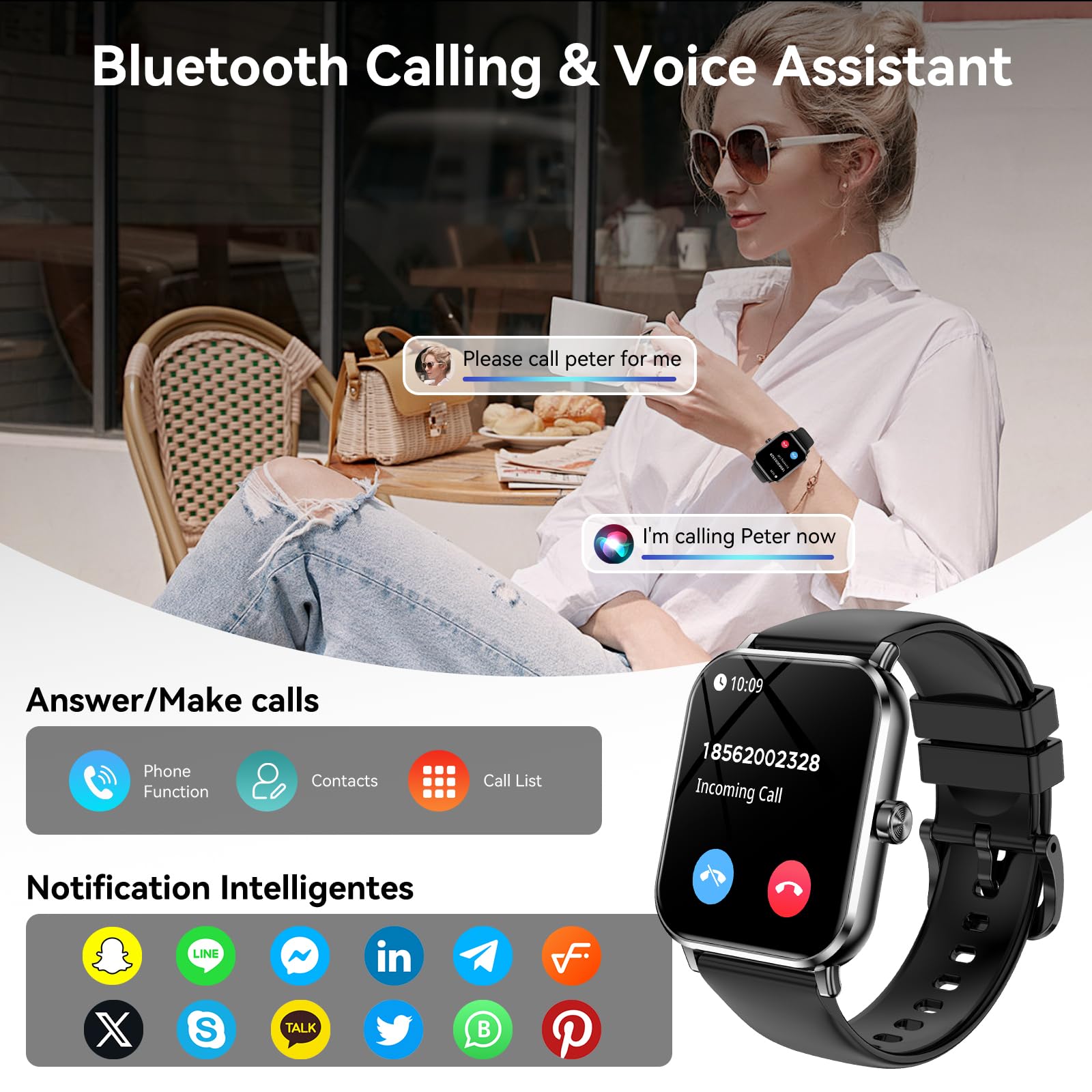 Smart Watch for Men Women, 1.83" HD Touchsreen, Bluetooth Calling, 5 ATM Water-Resistance, 130+ Sports Modes, Health, Fitness & Sleep Tracker, Timer, Fitness Watch for Android/iOS (Black)