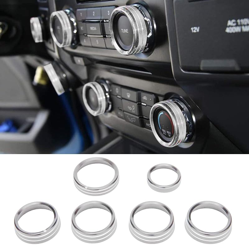 Capas de acabamento dos botões do painel AuTK para Ford F-150 XLT 2016-2020 prata – Kit com 6 peças
