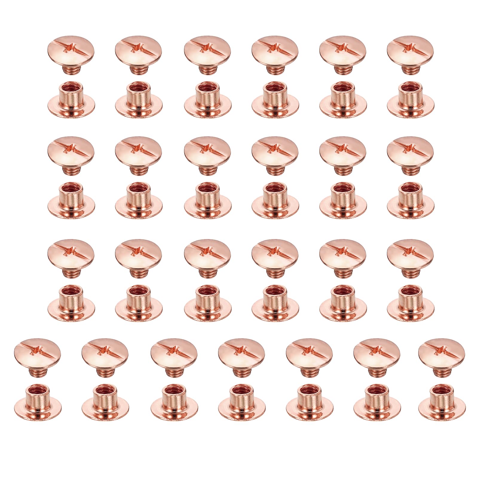 sourcing map 25set Chicago Screw M5x4mm Phillips Nail Rivet Stud Bolts Rivets Binding Post Screw for DIY Craft Leather Belt Bag Bookbinding, Rose Gold