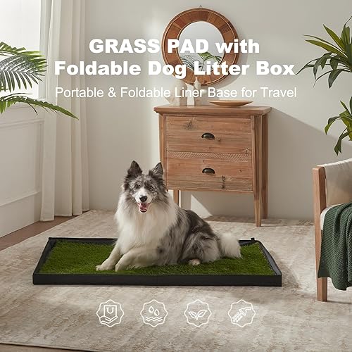 Miniatura 4 de HQ4US 4LEGS Almohadilla de césped para perros con caja de arena plegable para perros, base de forro extra grande (44 x 34 pulgadas) para balcón, 2