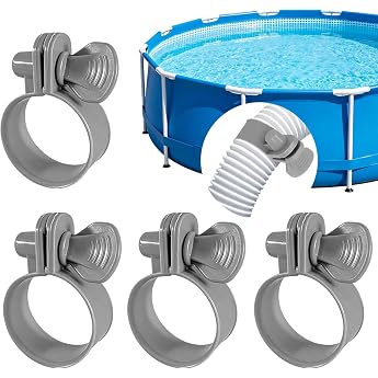 Clamp Pool Hose Adjustable 4 Pieces 32-38 mm Pool Hose Clamps Grey Plastic Pipe Clamps for Pool Hoses Hose Clamps Accessories Manual Tightening