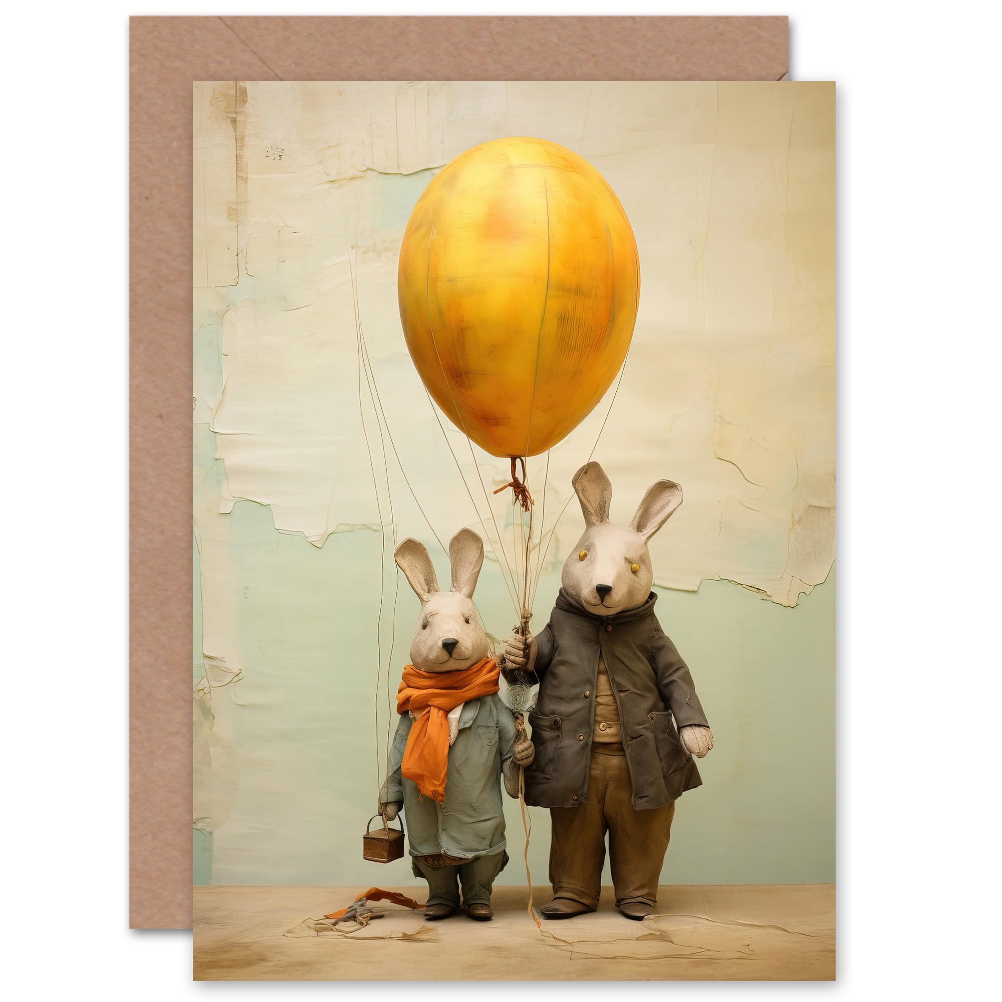 Artery8 Rabbits and Balloon Adventure for Child Children Kids Birthday Thank You Congratulations Blank Art Greeting Card
