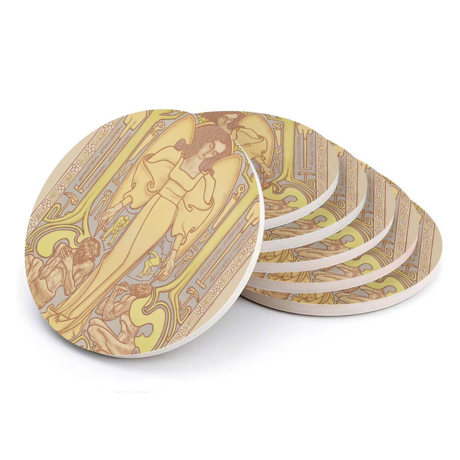 Sous-verre ronds en céramique motif ange élégant pour un cadeau de crémaillère idéal