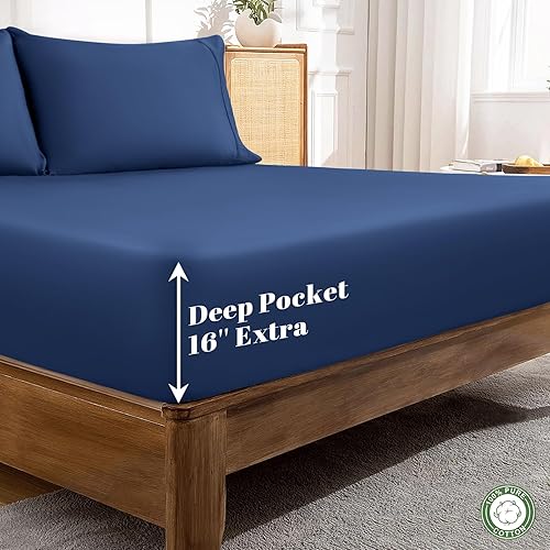 Miniatura 7 de LBRO2M Juego de sábanas de 100 % algodón de 1200 hilos, tamaño King, sábanas de 4 piezas, bolsillo profundo de 16 pulgadas, para todas las