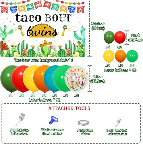 Miniatura 6 de 85 piezas de decoración de fiesta con temática mexicana para baby shower, decoración de fiesta con fondo de taco y gemelos para bienvenida de bebé,