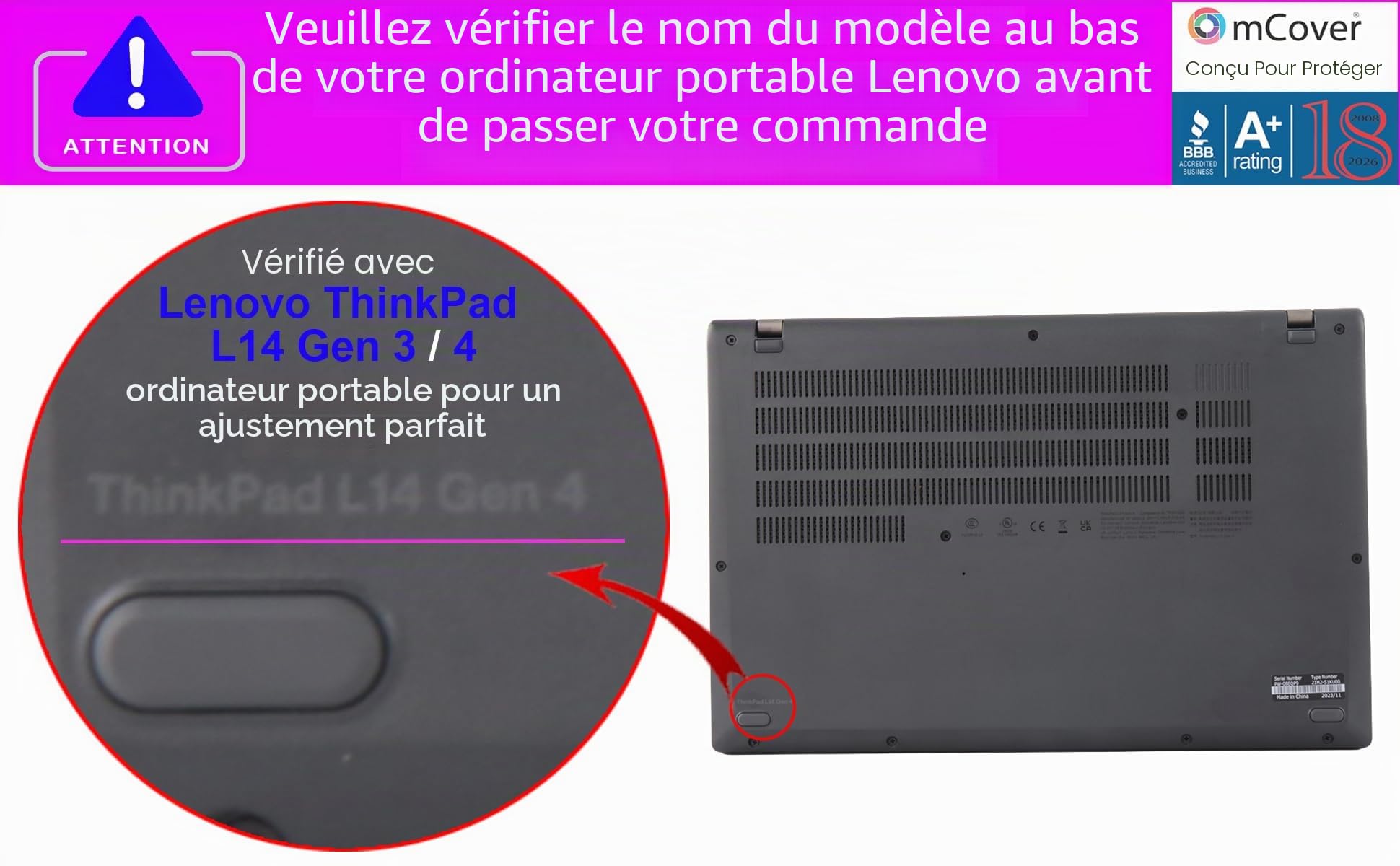 mCover Coque uniquement compatible avec Lenovo ThinkPad L14 Gen 3 2022-2024 14" | Série 4 Gen 4 (ne convient pas aux autres modèles) - Transparent